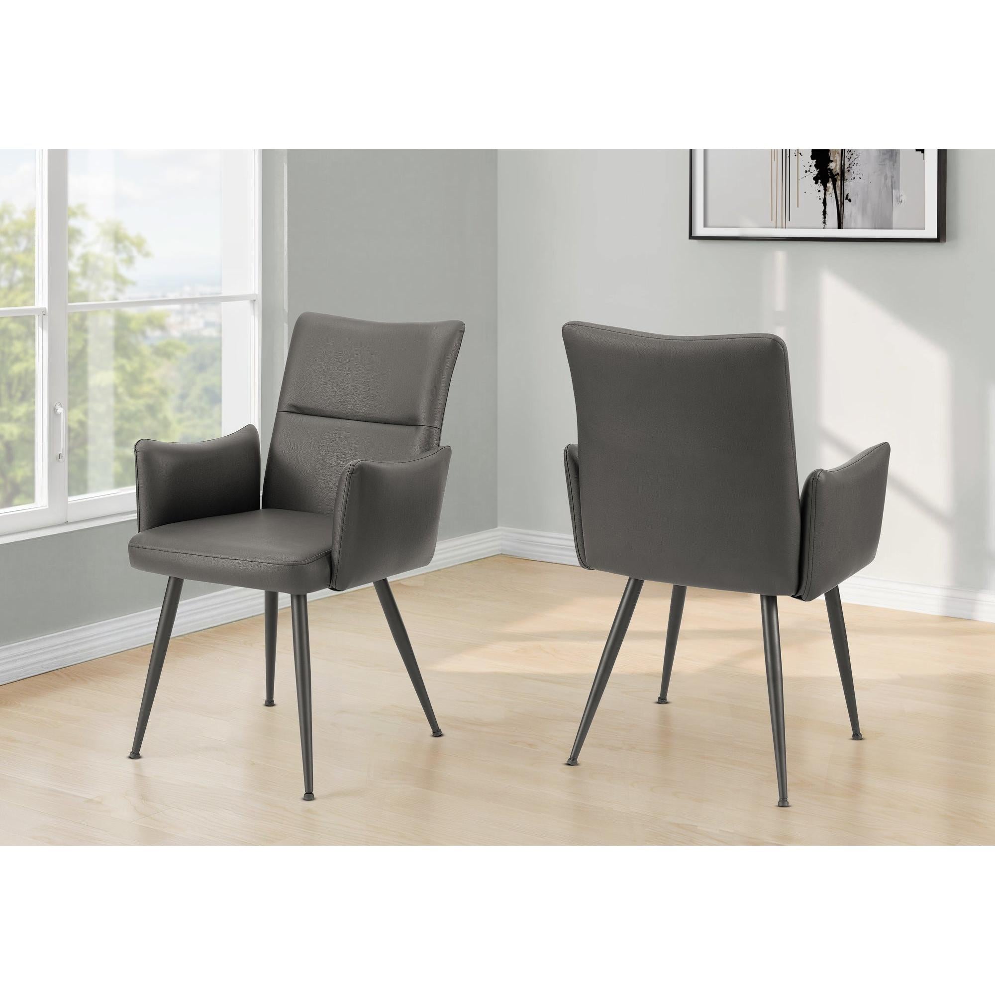I 1126 - Chaise, 36'' De Haut, Ensemble De 2, Rembourré, Coté, Salle À Manger, Cuisine, Aspect Cuir Gris, Métal Noir, Contemporain, Moderne - Simple Boutique