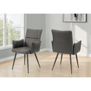 I 1126 - Chaise, 36'' De Haut, Ensemble De 2, Rembourré, Coté, Salle À Manger, Cuisine, Aspect Cuir Gris, Métal Noir, Contemporain, Moderne - Simple Boutique