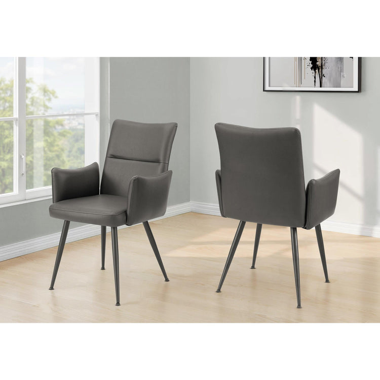 I 1126 - Chaise, 36'' De Haut, Ensemble De 2, Rembourré, Coté, Salle À Manger, Cuisine, Aspect Cuir Gris, Métal Noir, Contemporain, Moderne - Simple Boutique