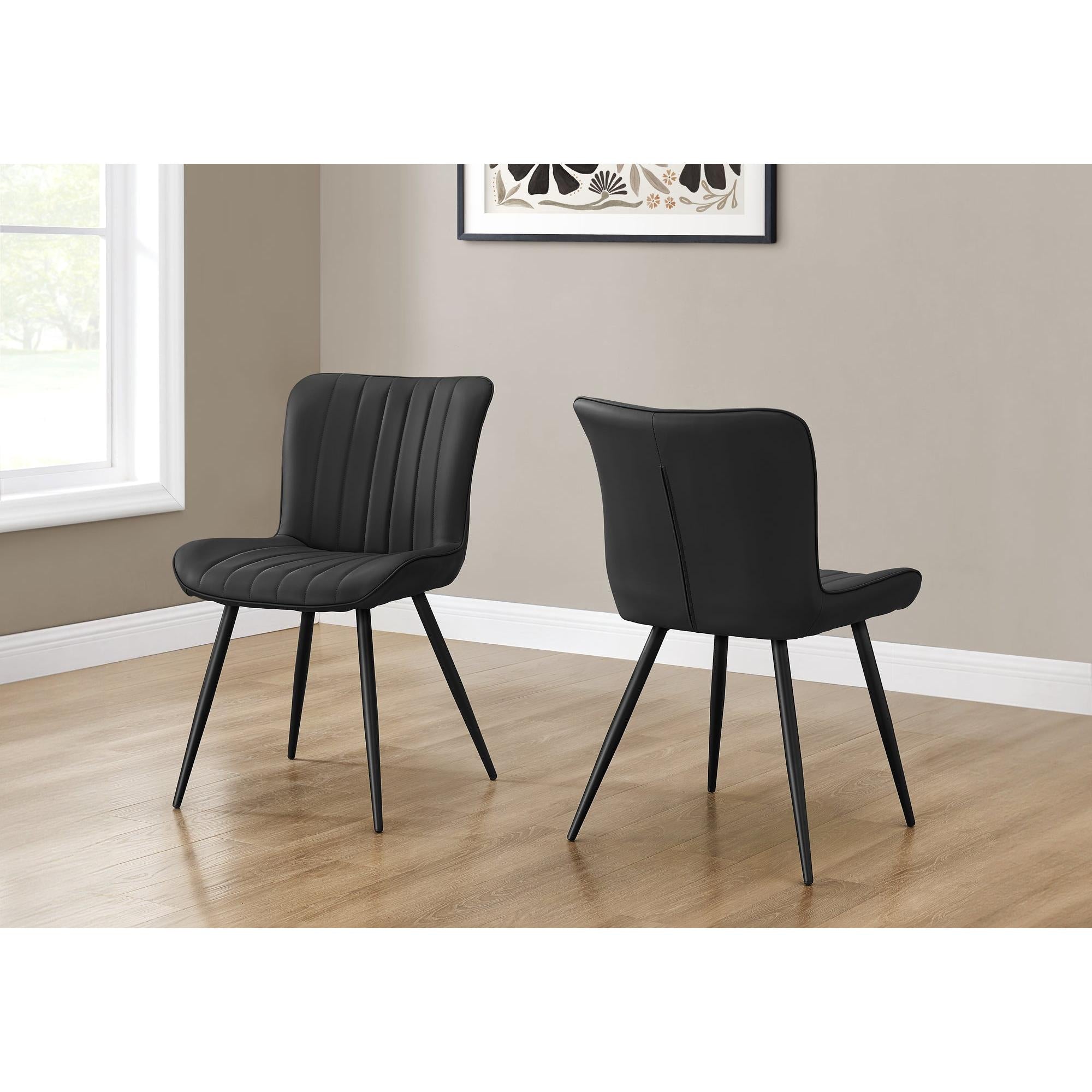 I 1130 - Chaise, 33'' Hauteur, Salle À Manger, Cuisine, Rembourré, Coté, Ensemble De 2, Aspect Cuir Noir, Métal Noir, Contemporain - Simple Boutique