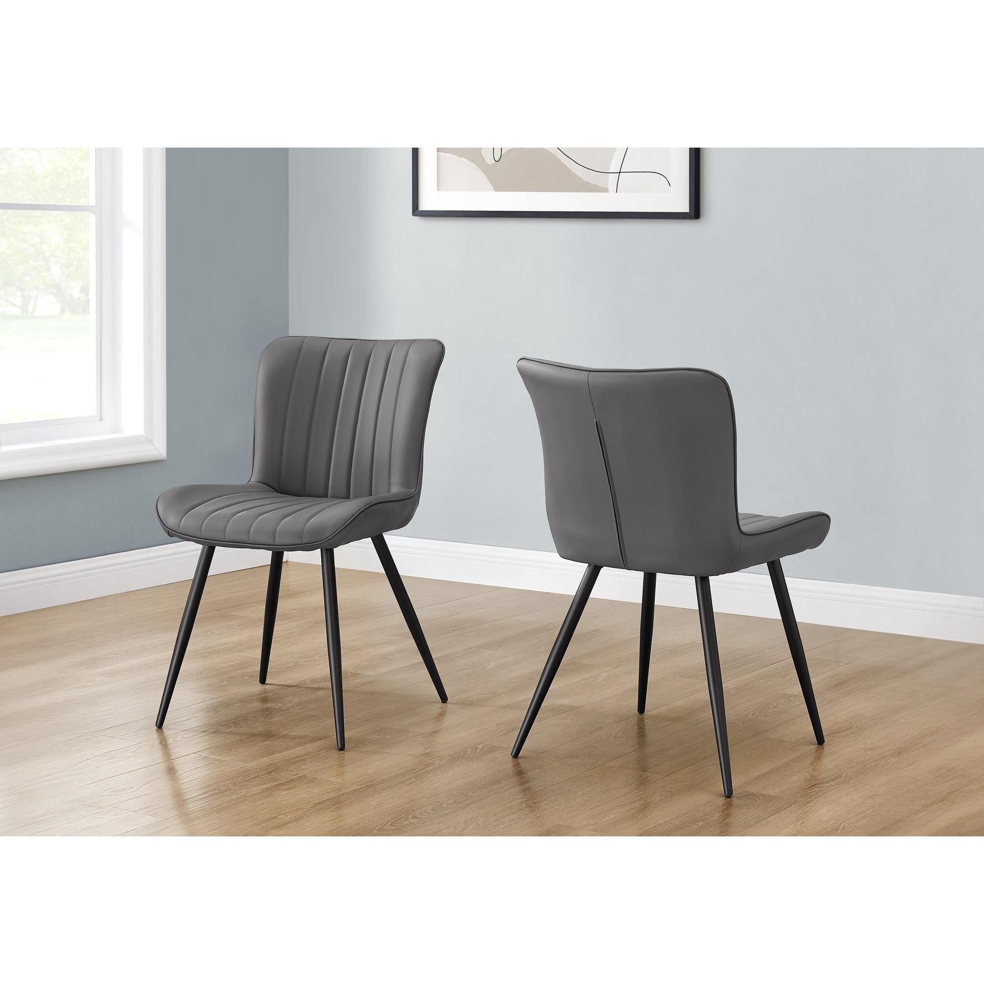 I 1131 - Chaise, 33'' Hauteur, Salle À Manger, Cuisine, Rembourré, Coté, Ensemble De 2, Aspect Cuir Gris, Métal Noir, Contemporain, Moderne - Simple Boutique