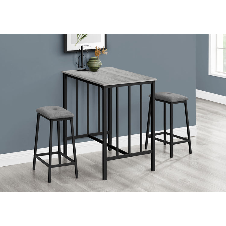 I 1144 - Ens Salle A Manger, Ensemble De 3 Pièces, Hauteur Du Comptoir, 36" Rectangulaire, Petit, Cuisine, Stratifié Gris, Métal Noir, Contemporain, Moderne - Simple Boutique
