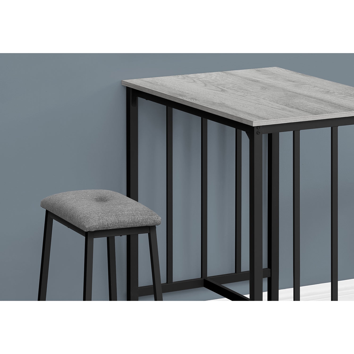 I 1144 - Ens Salle A Manger, Ensemble De 3 Pièces, Hauteur Du Comptoir, 36" Rectangulaire, Petit, Cuisine, Stratifié Gris, Métal Noir, Contemporain, Moderne - Simple Boutique