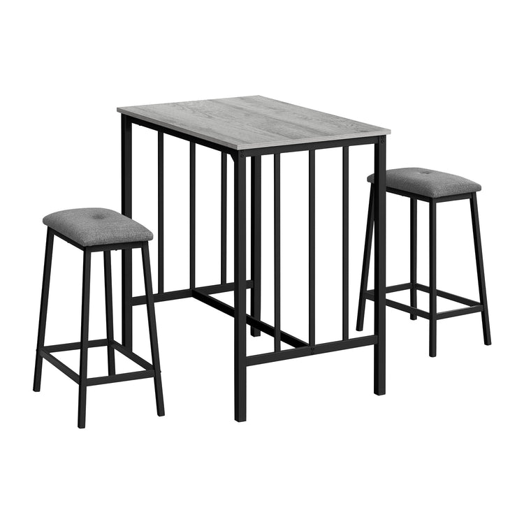 I 1144 - Ens Salle A Manger, Ensemble De 3 Pièces, Hauteur Du Comptoir, 36" Rectangulaire, Petit, Cuisine, Stratifié Gris, Métal Noir, Contemporain, Moderne - Simple Boutique