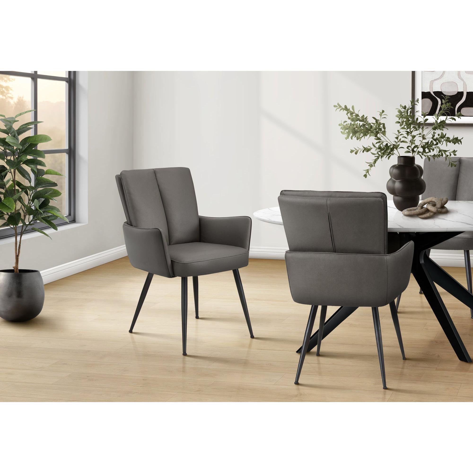 I 1145 - Chaise, 36'' De Haut, Ensemble De 2, Rembourré, Coté, Salle À Manger, Cuisine, Aspect Cuir Gris, Métal Noir, Contemporain, Moderne - Simple Boutique