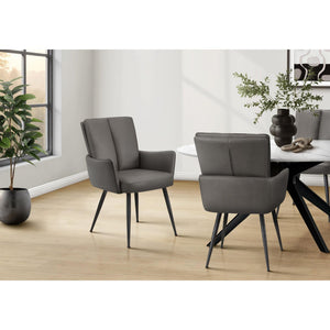 I 1145 - Chaise, 36'' De Haut, Ensemble De 2, Rembourré, Coté, Salle À Manger, Cuisine, Aspect Cuir Gris, Métal Noir, Contemporain, Moderne - Simple Boutique