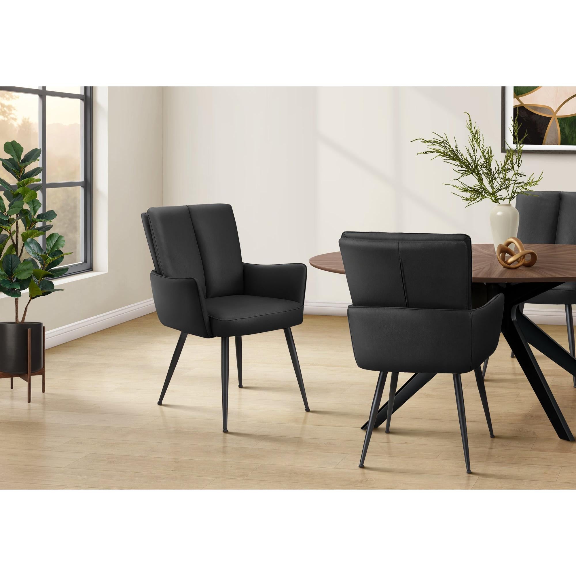 I 1146 - Chaise, 36'' De Haut, Ensemble De 2, Rembourré, Coté, Salle À Manger, Cuisine, Aspect Cuir Noir, Métal Noir, Contemporain, Moderne - Simple Boutique