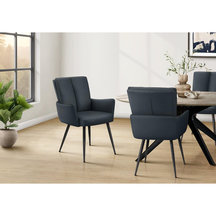 I 1148 - Chaise, 36'' De Haut, Ensemble De 2, Rembourré, Coté, Salle À Manger, Cuisine, Aspect Cuir Bleu, Métal Noir, Contemporain, Moderne - Simple Boutique