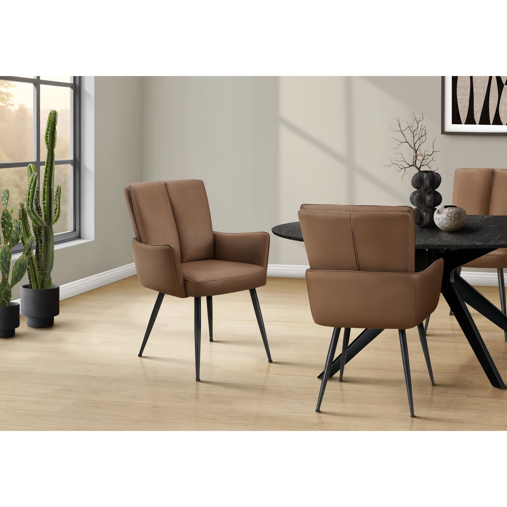 I 1149 - Chaise, 36'' De Haut, Ensemble De 2, Rembourré, Coté, Salle À Manger, Cuisine, Aspect Cuir Marron, Métal Noir, Contemporain, Moderne - Simple Boutique