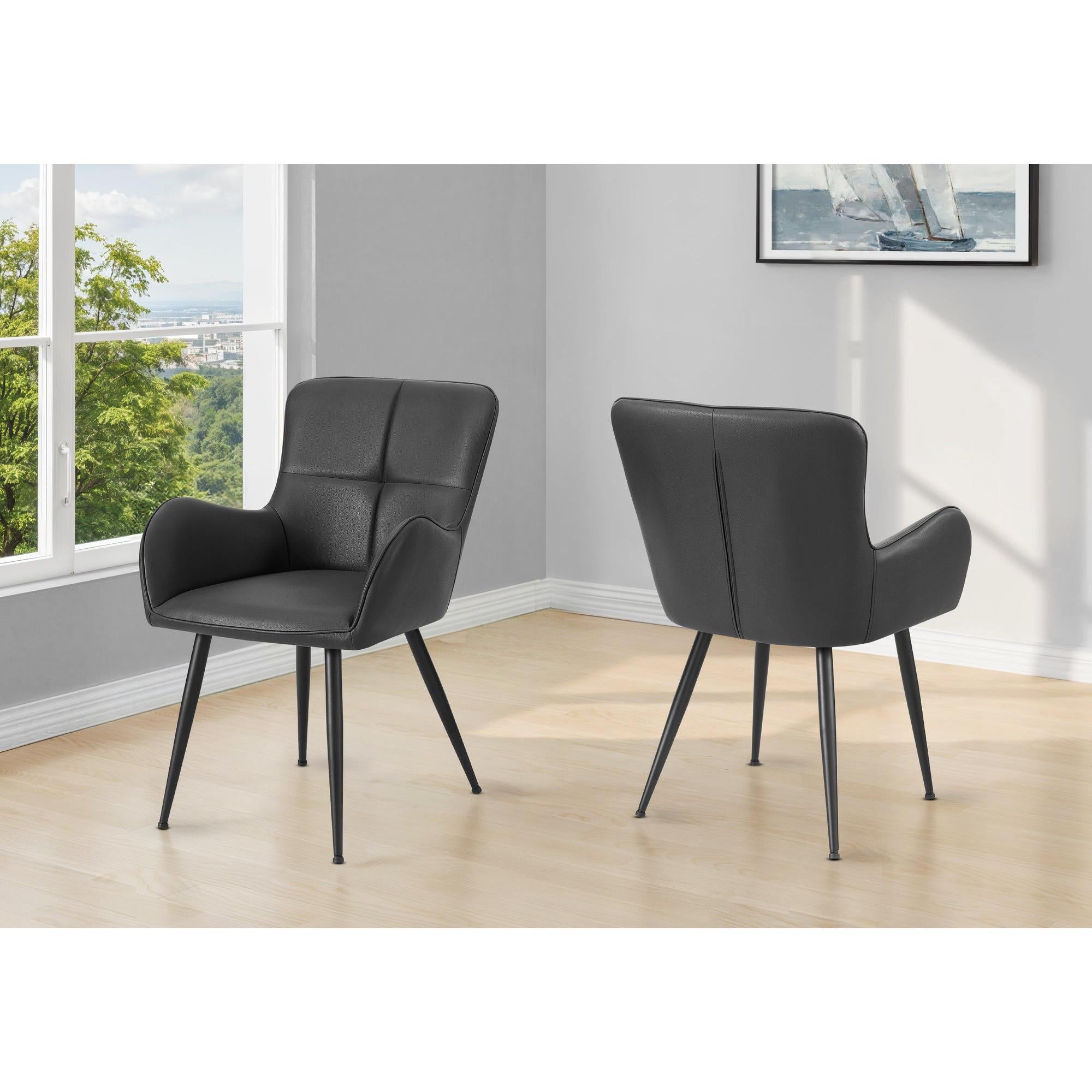 I 1157 - Chaise, 33'' Hauteur, Ensemble De 2, Rembourré, Coté, Salle À Manger, Cuisine, Aspect Cuir Bleu, Métal Noir, Contemporain, Moderne - Simple Boutique