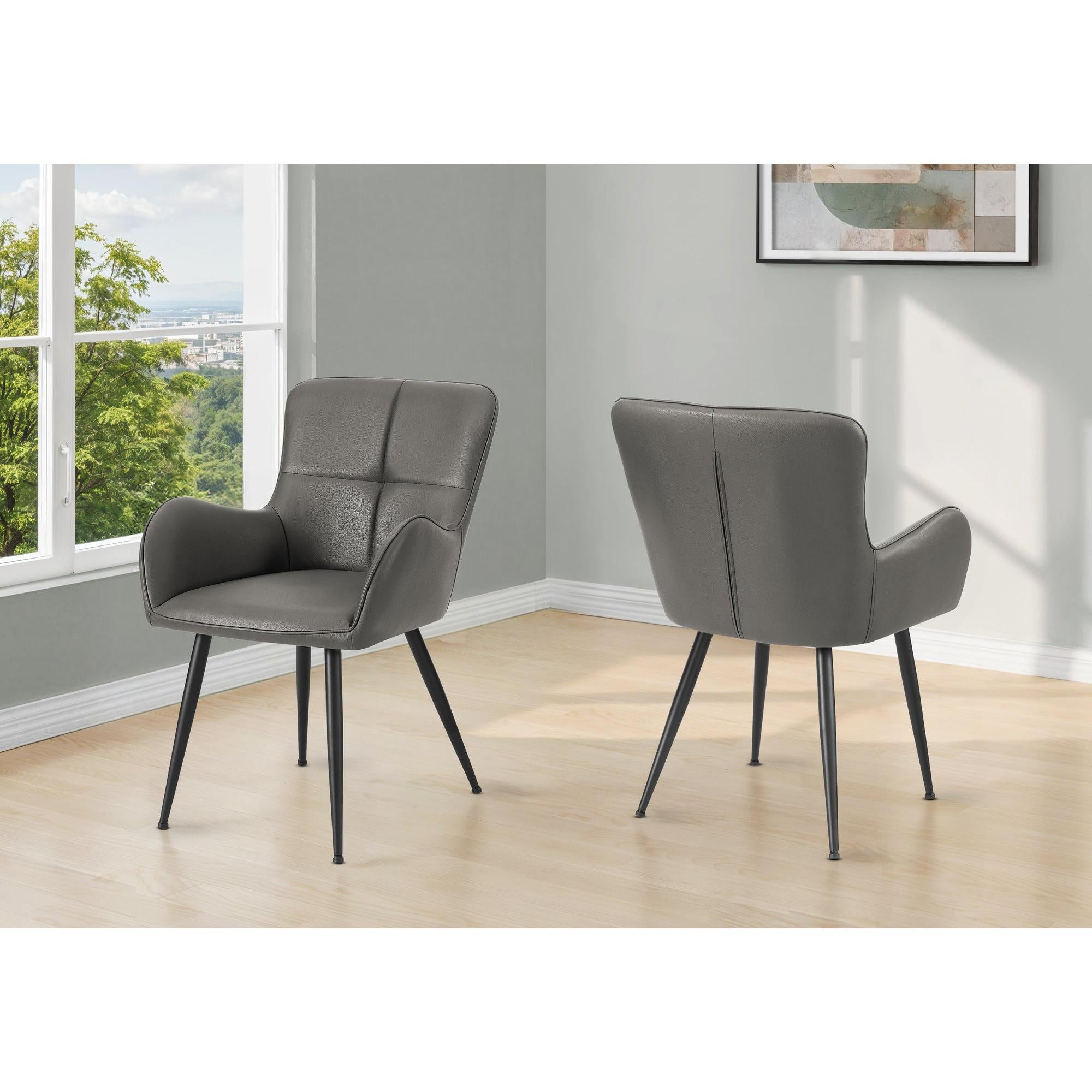 I 1158 - Chaise, 33'' Hauteur, Ensemble De 2, Rembourré, Coté, Salle À Manger, Cuisine, Aspect Cuir Gris, Métal Noir, Contemporain, Moderne - Simple Boutique