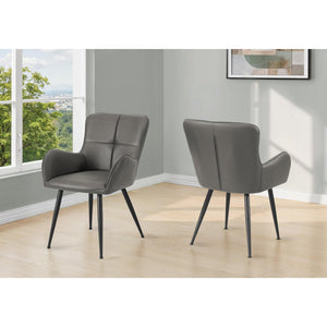 I 1158 - Chaise, 33'' Hauteur, Ensemble De 2, Rembourré, Coté, Salle À Manger, Cuisine, Aspect Cuir Gris, Métal Noir, Contemporain, Moderne - Simple Boutique