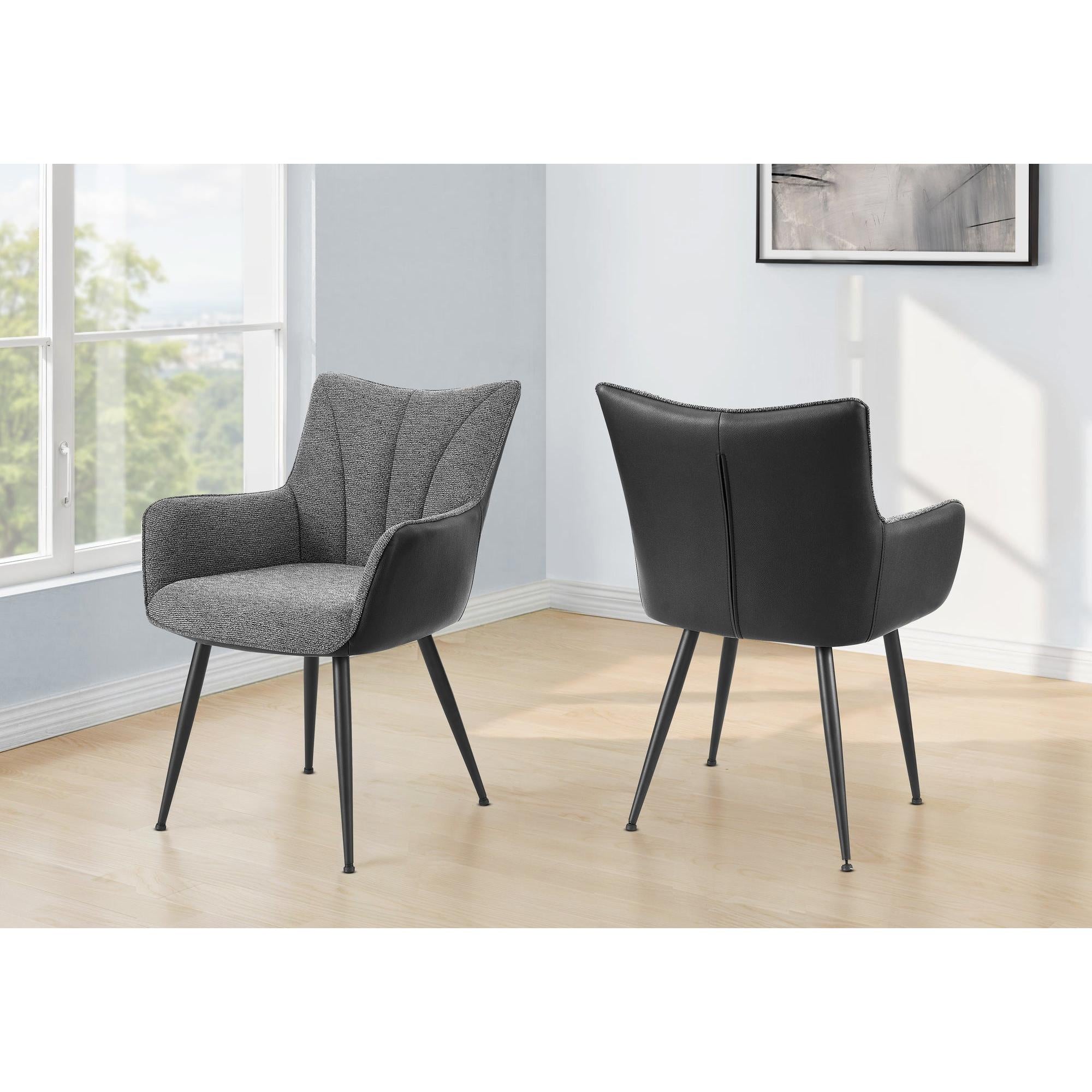 I 1167 - Chaise, 35'' Hauteur, Ensemble De 2, Rembourré, Coté, Salle À Manger, Cuisine, Tissu Gris Foncé, Aspect Cuir Noir, Contemporain - Simple Boutique