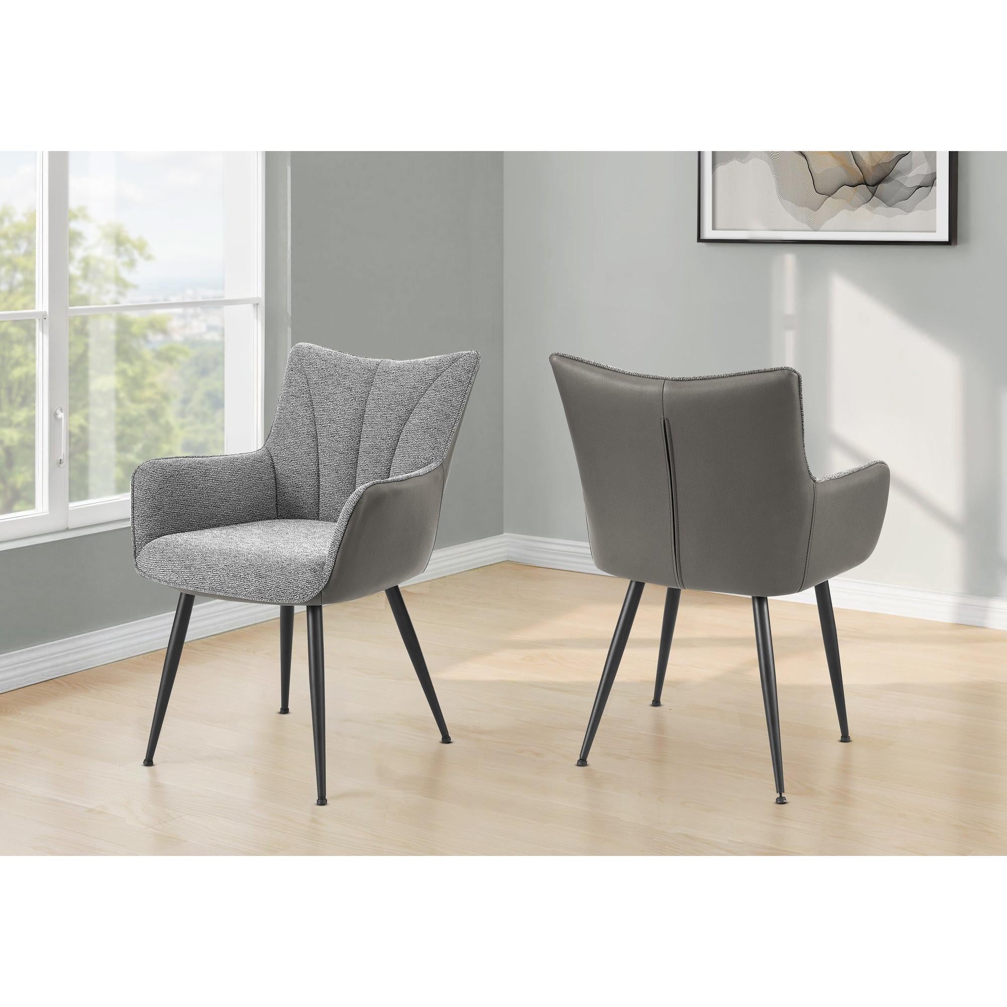 I 1168 - Chaise, 35'' Hauteur, Ensemble De 2, Rembourré, Coté, Salle À Manger, Cuisine, Tissu Gris Clair, Aspect Cuir Gris, Contemporain - Simple Boutique