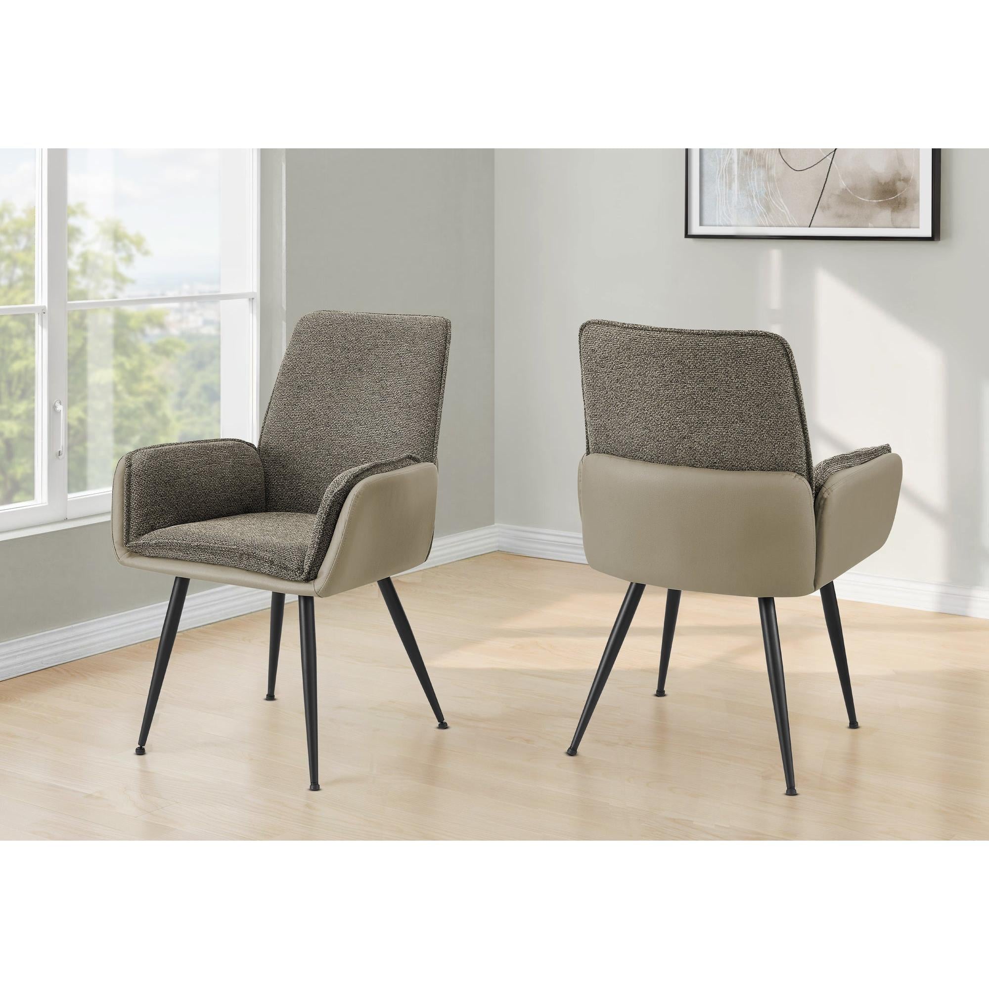 I 1182 - Chaise, 36'' De Haut, Ensemble De 2, Rembourré, Coté, Salle À Manger, Cuisine, Tissu Marron, Aspect Cuir Taupe, Contemporain, Moderne - Simple Boutique