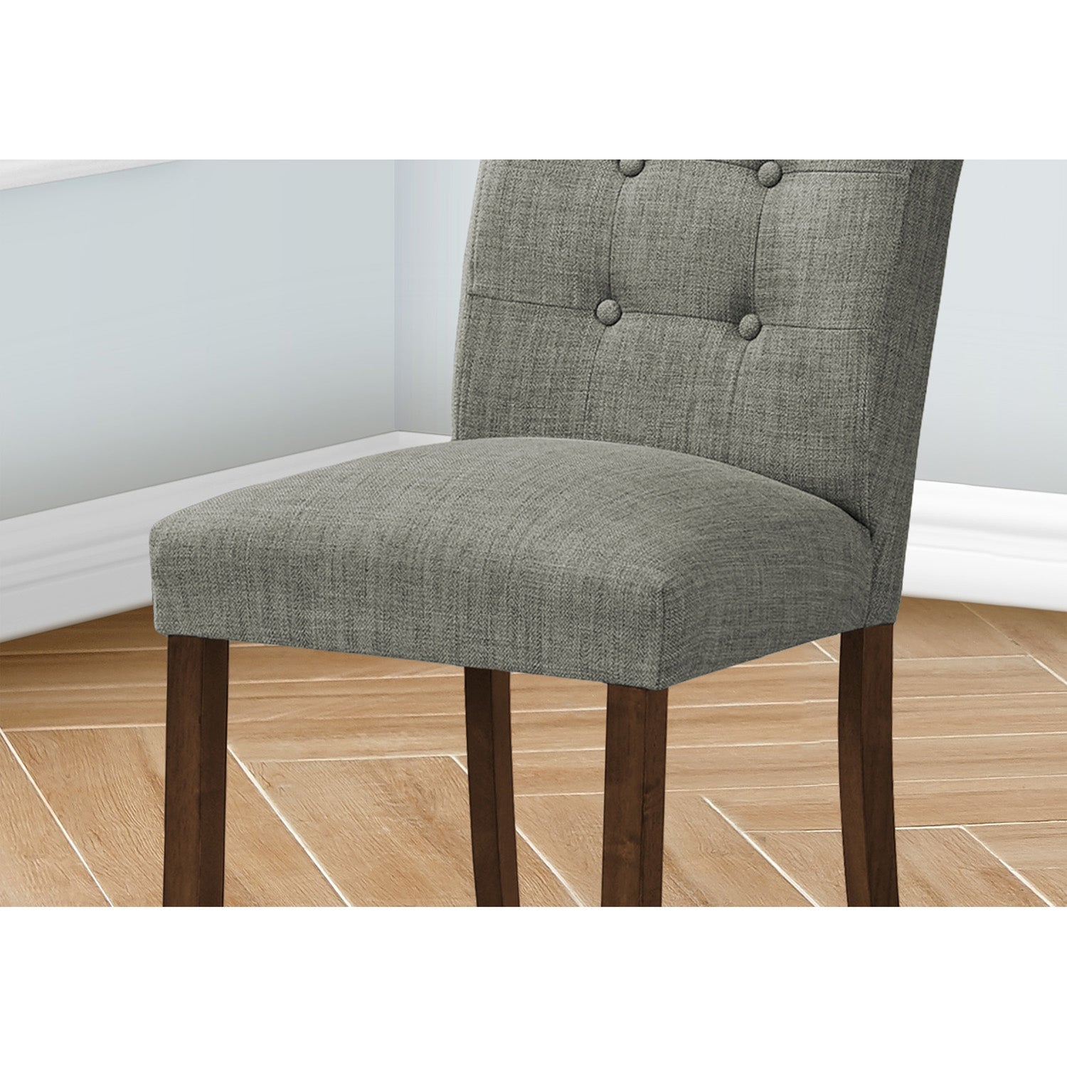 I 1218 - Chaise De Salle À Manger, Hauteur De 38", Ensemble De 2, Rembourré, Salle À Manger, Coté, Cuisine, Tissu Gris, Pieds En Bois De Noyer, Moderne - Simple Boutique