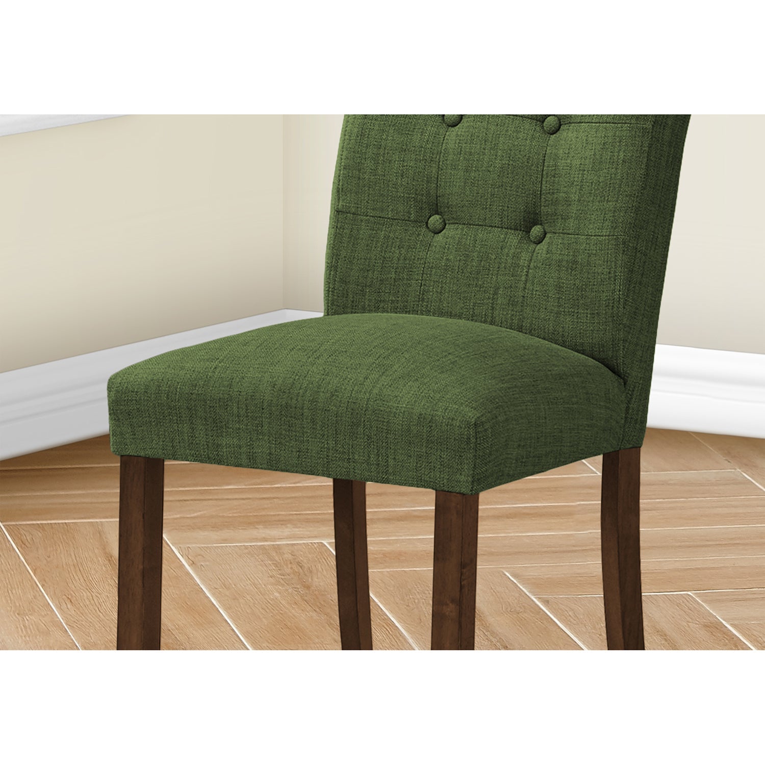 I 1219 - Chaise De Salle À Manger, Hauteur De 38", Ensemble De 2, Rembourré, Salle À Manger, Coté, Cuisine, Tissu Vert, Pieds En Bois De Noyer, Moderne - Simple Boutique
