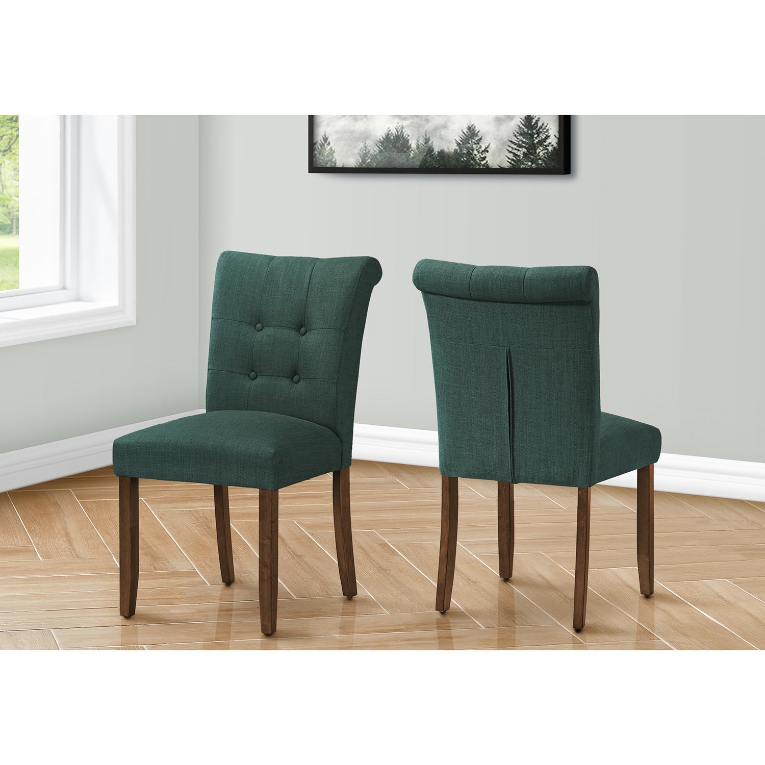 I 1220 - Chaise De Salle À Manger, Hauteur De 38", Ensemble De 2, Rembourré, Salle À Manger, Coté, Cuisine, Tissu Bleu, Pieds En Bois De Noyer, Moderne - Simple Boutique