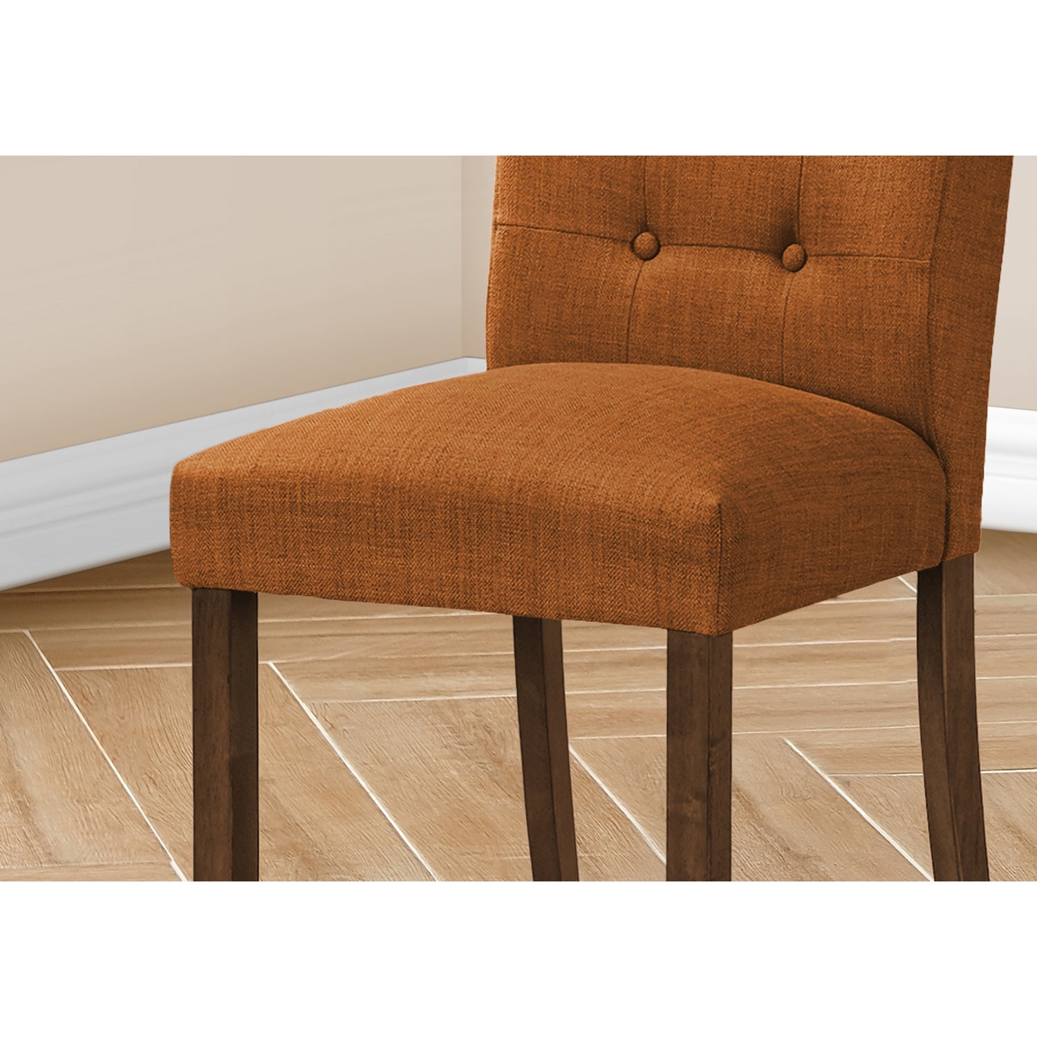I 1221 - Chaise De Salle À Manger, Hauteur De 38", Ensemble De 2, Rembourré, Salle À Manger, Coté, Cuisine, Tissu Orange, Pieds En Bois De Noyer, Moderne - Simple Boutique