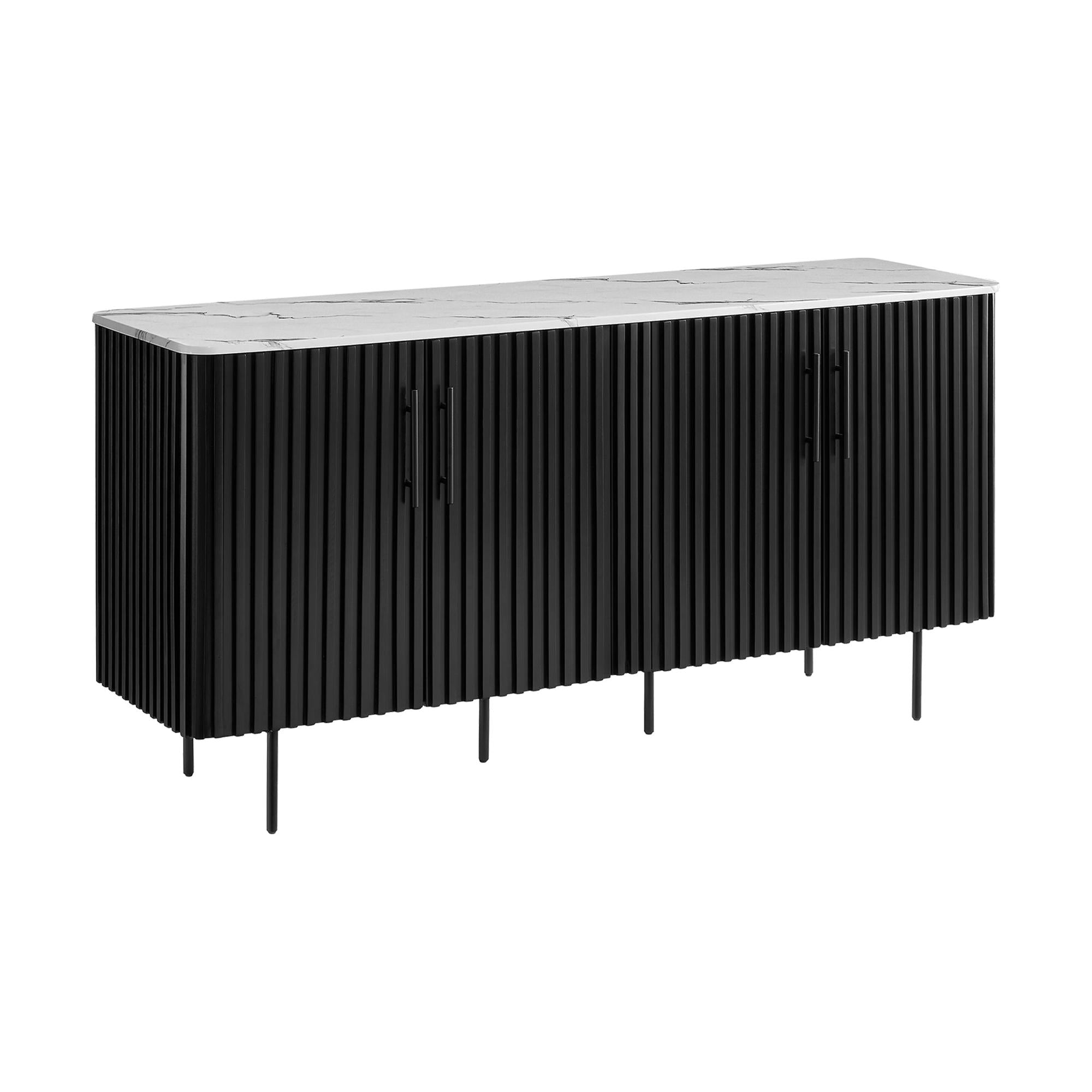 I 1225 - Cabinet, 66'' De Large, Buffet, Buffet, Salle À Manger, Faux Marbre Blanc, Stratifié Noir, Contemporain, Moderne - Simple Boutique