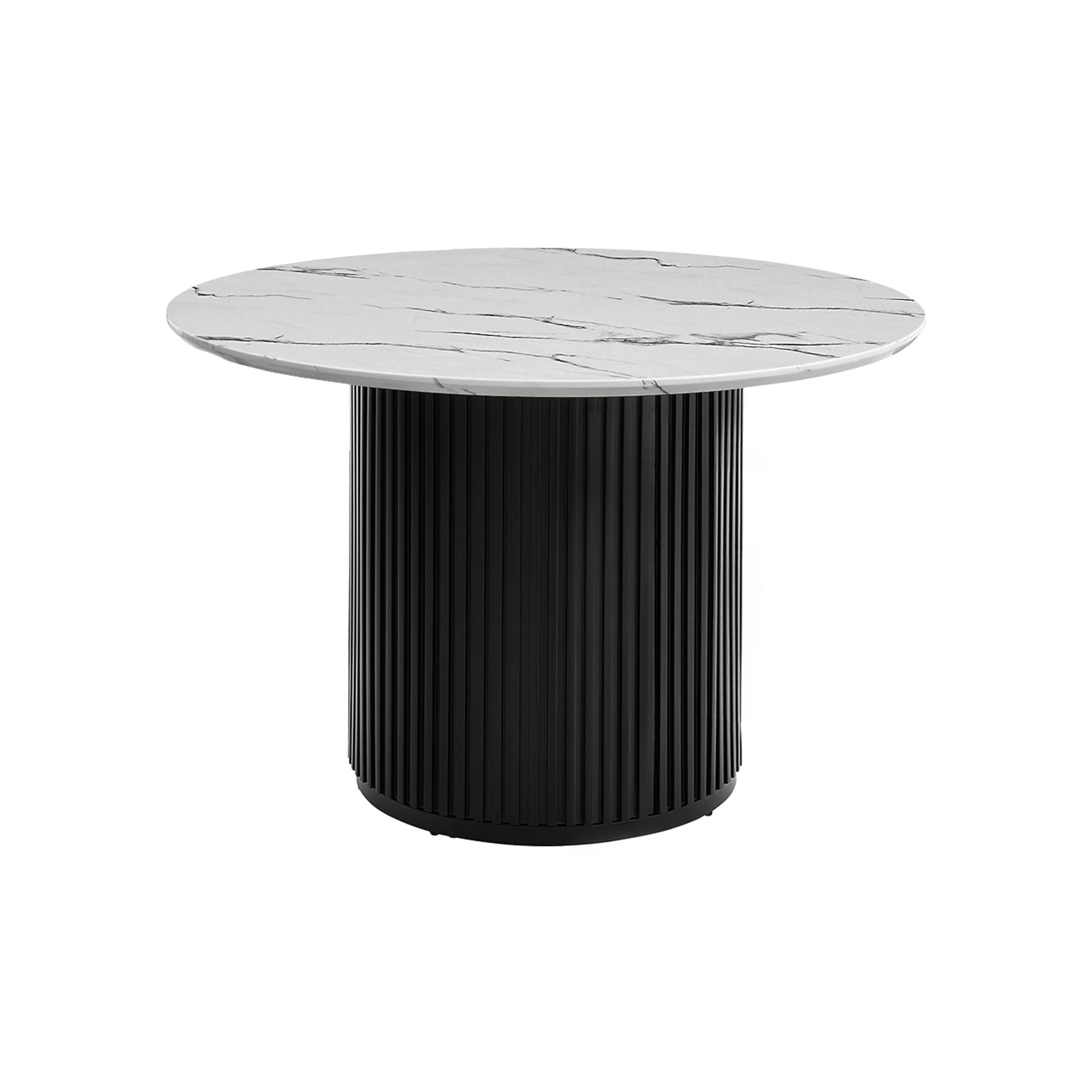 I 1227 - Table A Manger, 48'' Rond, Dessus En Lamine, Salle À Manger, Cuisine, Faux Marbre Blanc, Stratifié Noir, Contemporain, Moderne - Simple Boutique