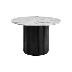 I 1227 - Table A Manger, 48'' Rond, Dessus En Lamine, Salle À Manger, Cuisine, Faux Marbre Blanc, Stratifié Noir, Contemporain, Moderne - Simple Boutique