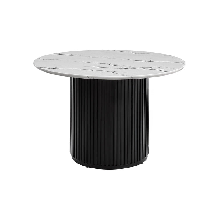 I 1227 - Table A Manger, 48'' Rond, Dessus En Lamine, Salle À Manger, Cuisine, Faux Marbre Blanc, Stratifié Noir, Contemporain, Moderne - Simple Boutique