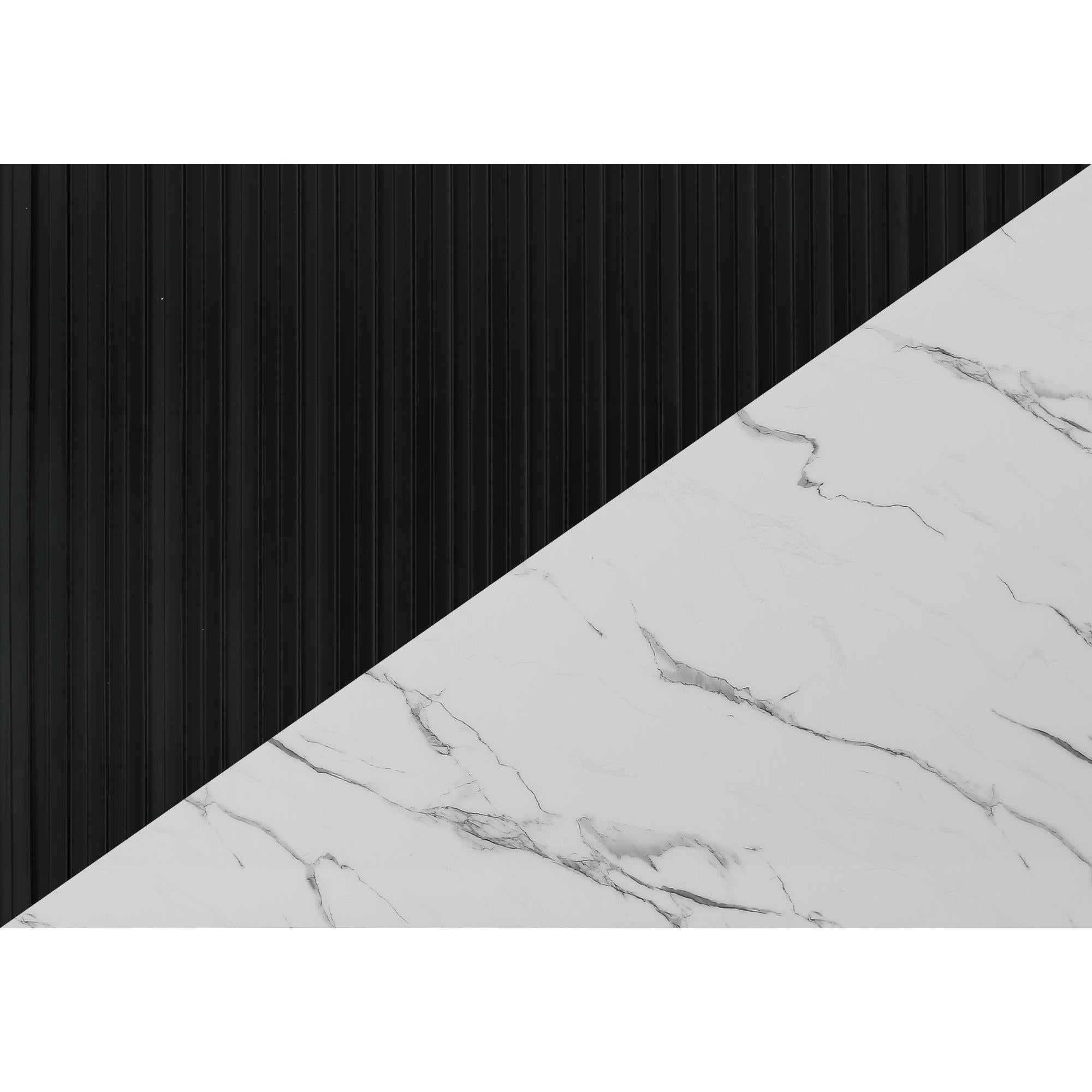 I 1227 - Table A Manger, 48'' Rond, Dessus En Lamine, Salle À Manger, Cuisine, Faux Marbre Blanc, Stratifié Noir, Contemporain, Moderne - Simple Boutique