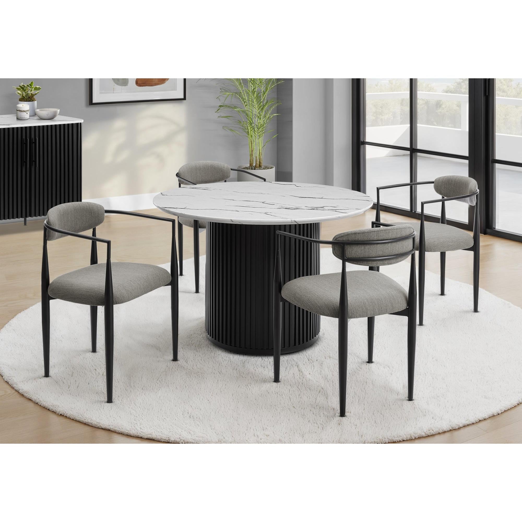 I 1227 - Table A Manger, 48'' Rond, Dessus En Lamine, Salle À Manger, Cuisine, Faux Marbre Blanc, Stratifié Noir, Contemporain, Moderne - Simple Boutique