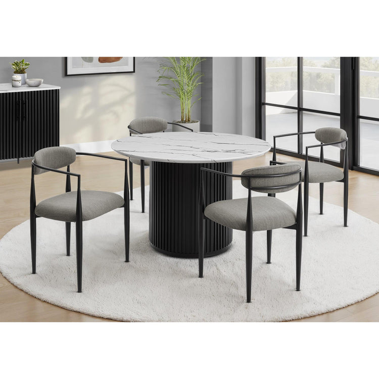 I 1227 - Table A Manger, 48'' Rond, Dessus En Lamine, Salle À Manger, Cuisine, Faux Marbre Blanc, Stratifié Noir, Contemporain, Moderne - Simple Boutique