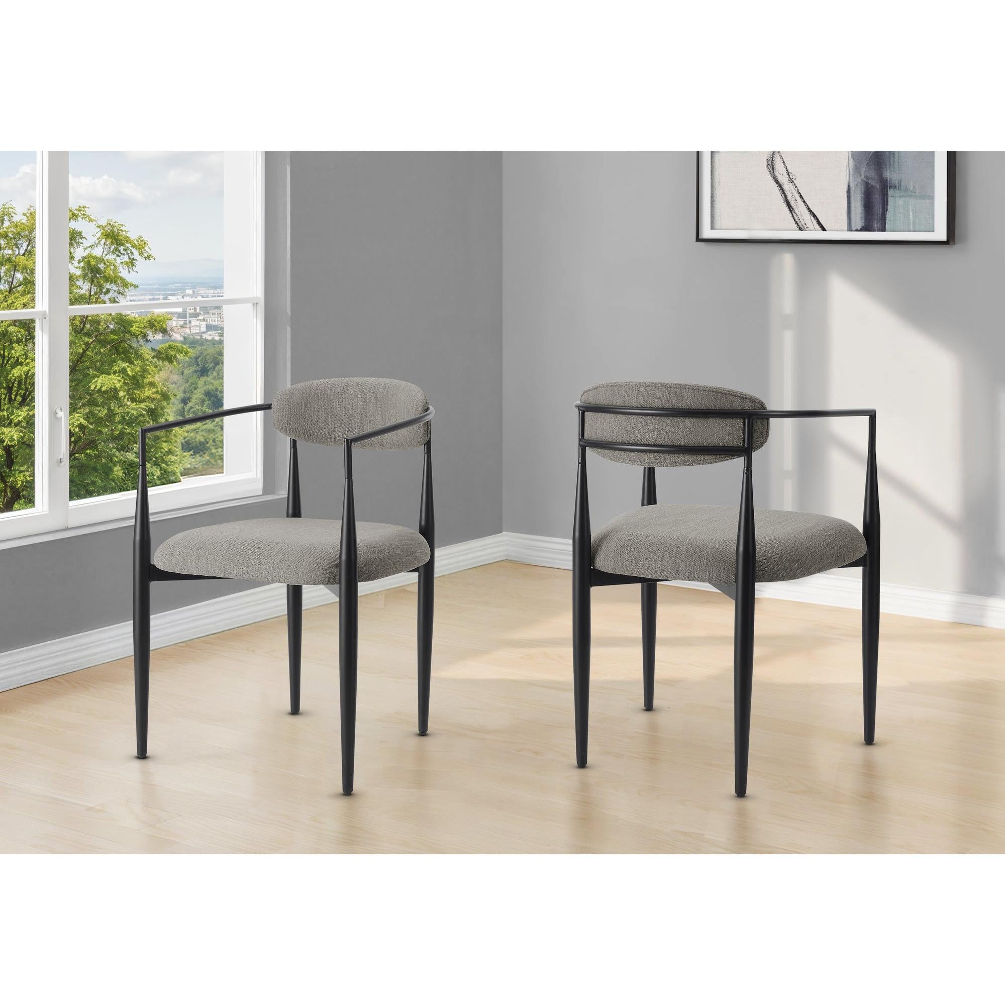 I 1228 - Chaise, 32'' Hauteur, Ensemble De 2, Rembourré, Coté, Salle À Manger, Cuisine, Tissu Gris, Métal Noir, Contemporain, Moderne - Simple Boutique