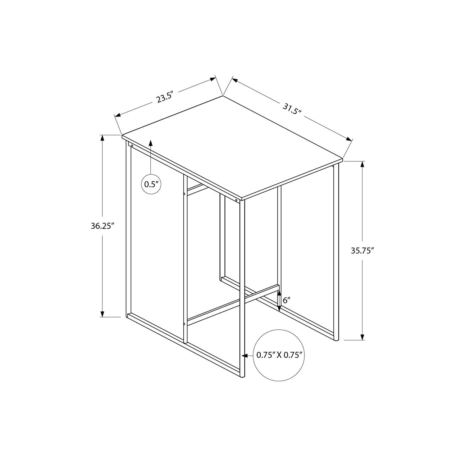 I 1241 - Table A Manger, Rectangulaire De 32", Hauteur Du Comptoir, Petit, Dessus En Lamine, Cuisine, Stratifié Gris, Métal Blanc, Contemporain, Moderne - Simple Boutique