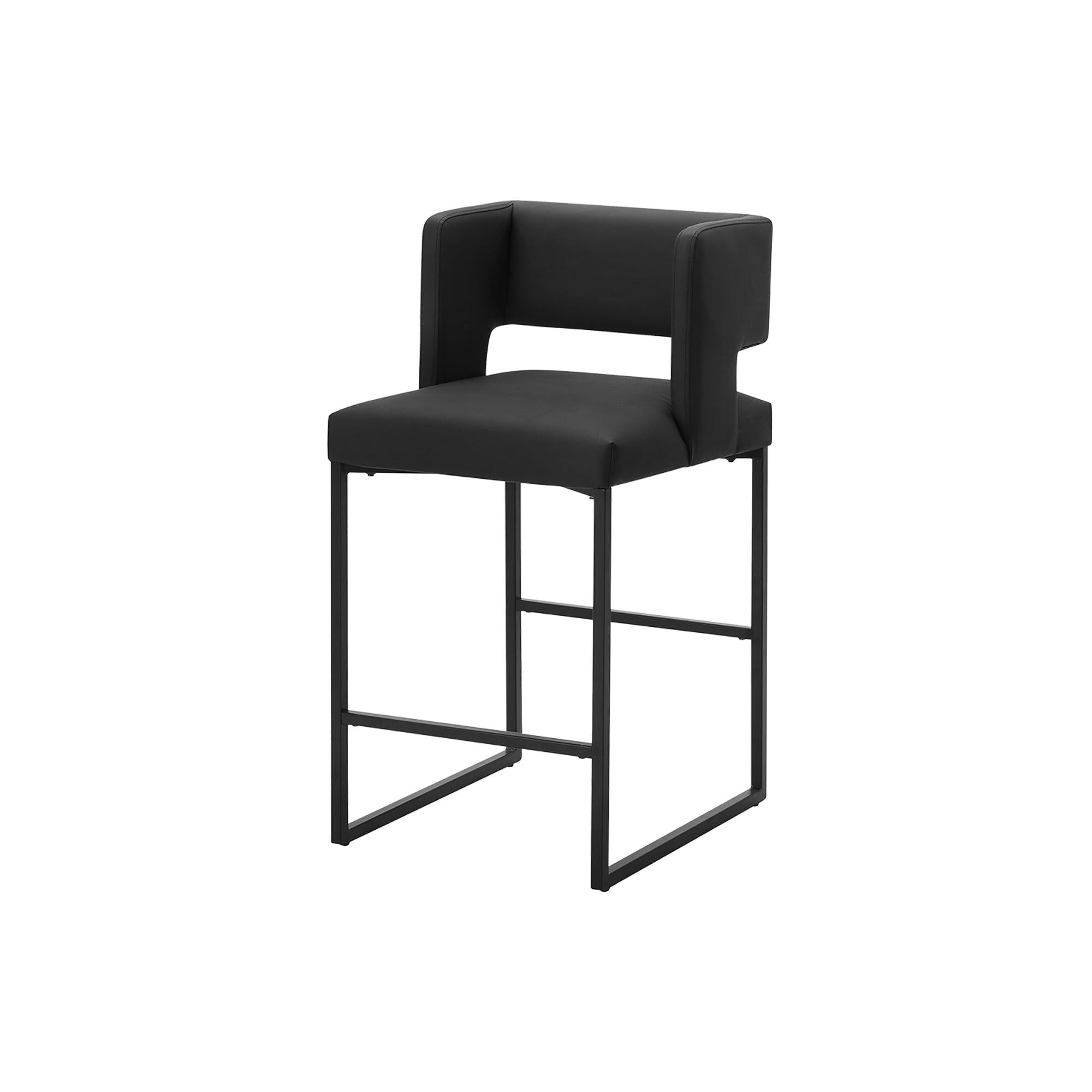 I 1248 - Tabouret De Bar, Hauteur Du Comptoir, Ensemble De 2, Cuisine, Aspect Cuir Noir, Métal Noir, Contemporain, Moderne - Simple Boutique