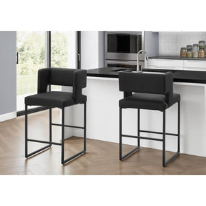 I 1248 - Tabouret De Bar, Hauteur Du Comptoir, Ensemble De 2, Cuisine, Aspect Cuir Noir, Métal Noir, Contemporain, Moderne - Simple Boutique