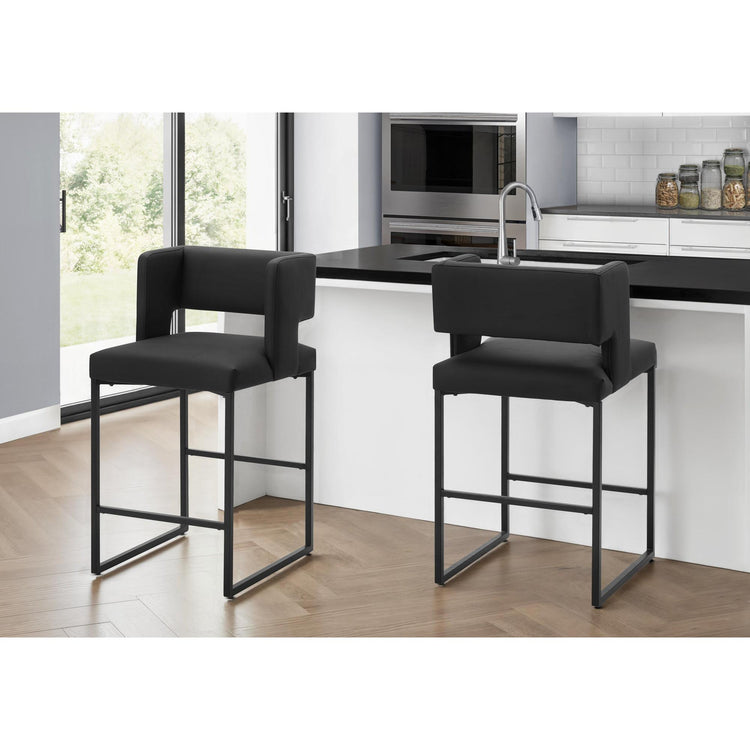 I 1248 - Tabouret De Bar, Hauteur Du Comptoir, Ensemble De 2, Cuisine, Aspect Cuir Noir, Métal Noir, Contemporain, Moderne - Simple Boutique