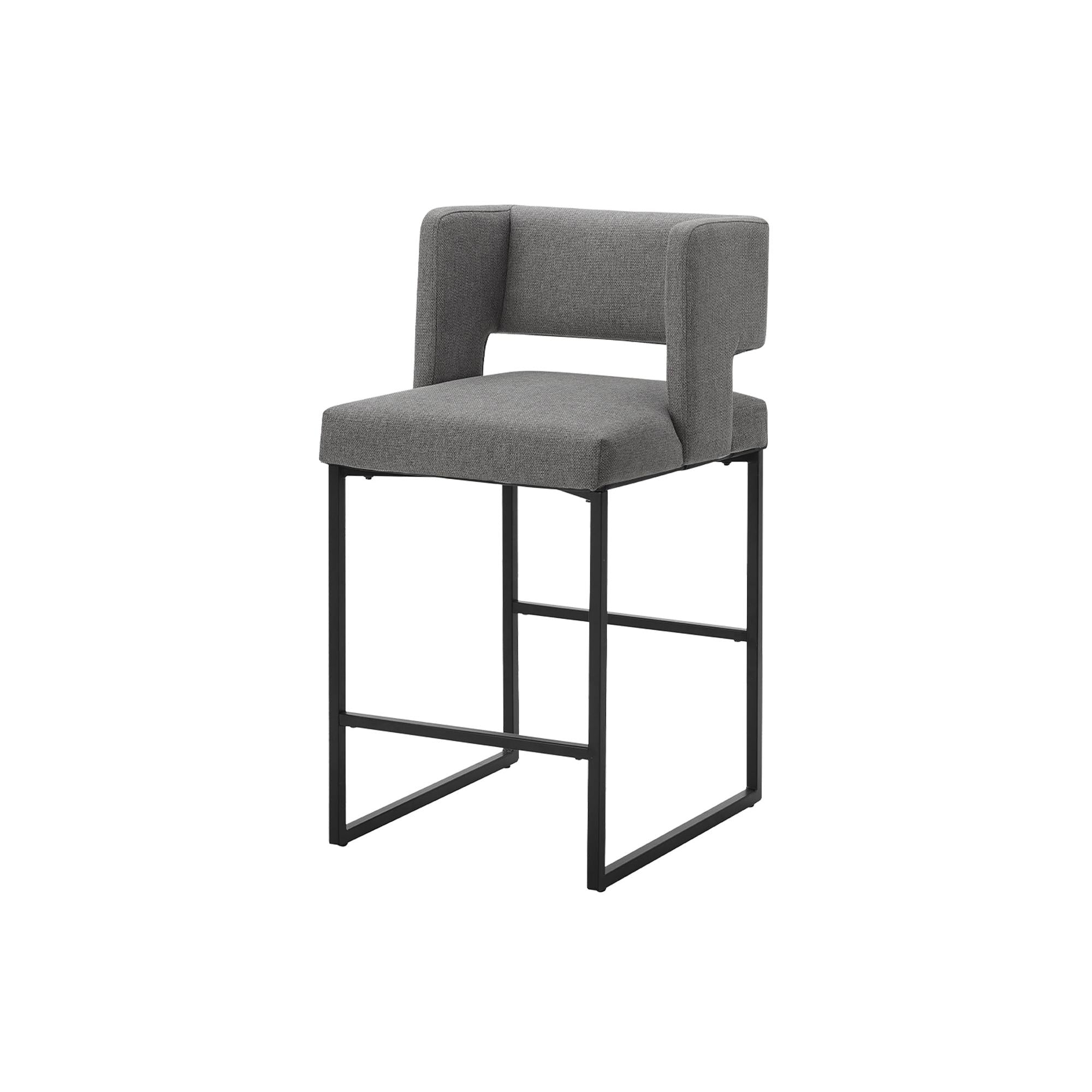 I 1249 - Tabouret De Bar, Hauteur Du Comptoir, Ensemble De 2, Cuisine, Tissu Gris, Métal Noir, Contemporain, Moderne - Simple Boutique