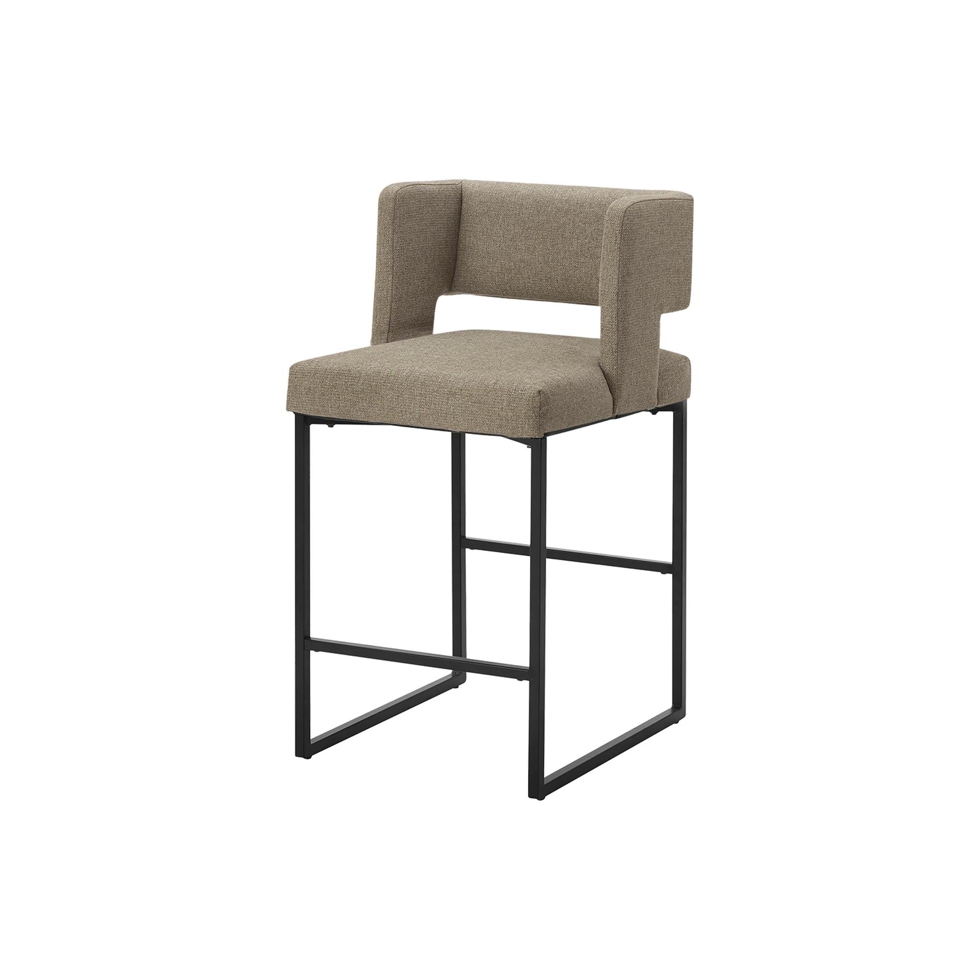 I 1250 - Tabouret De Bar, Hauteur Du Comptoir, Ensemble De 2, Cuisine, Tissu Marron, Métal Noir, Contemporain, Moderne - Simple Boutique