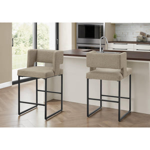 I 1250 - Tabouret De Bar, Hauteur Du Comptoir, Ensemble De 2, Cuisine, Tissu Marron, Métal Noir, Contemporain, Moderne - Simple Boutique