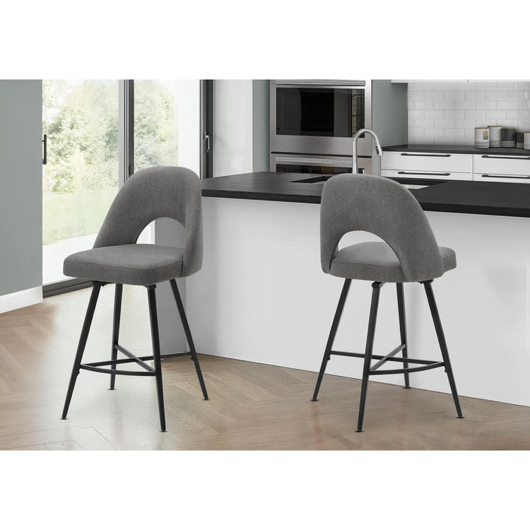 I 1253 - Tabouret De Bar, 39 Pouces De Hauteur, Ensemble De 2, Hauteur Du Comptoir, Pivotant, Cuisine, Tissu Gris, Métal Noir, Contemporain, Moderne - Simple Boutique