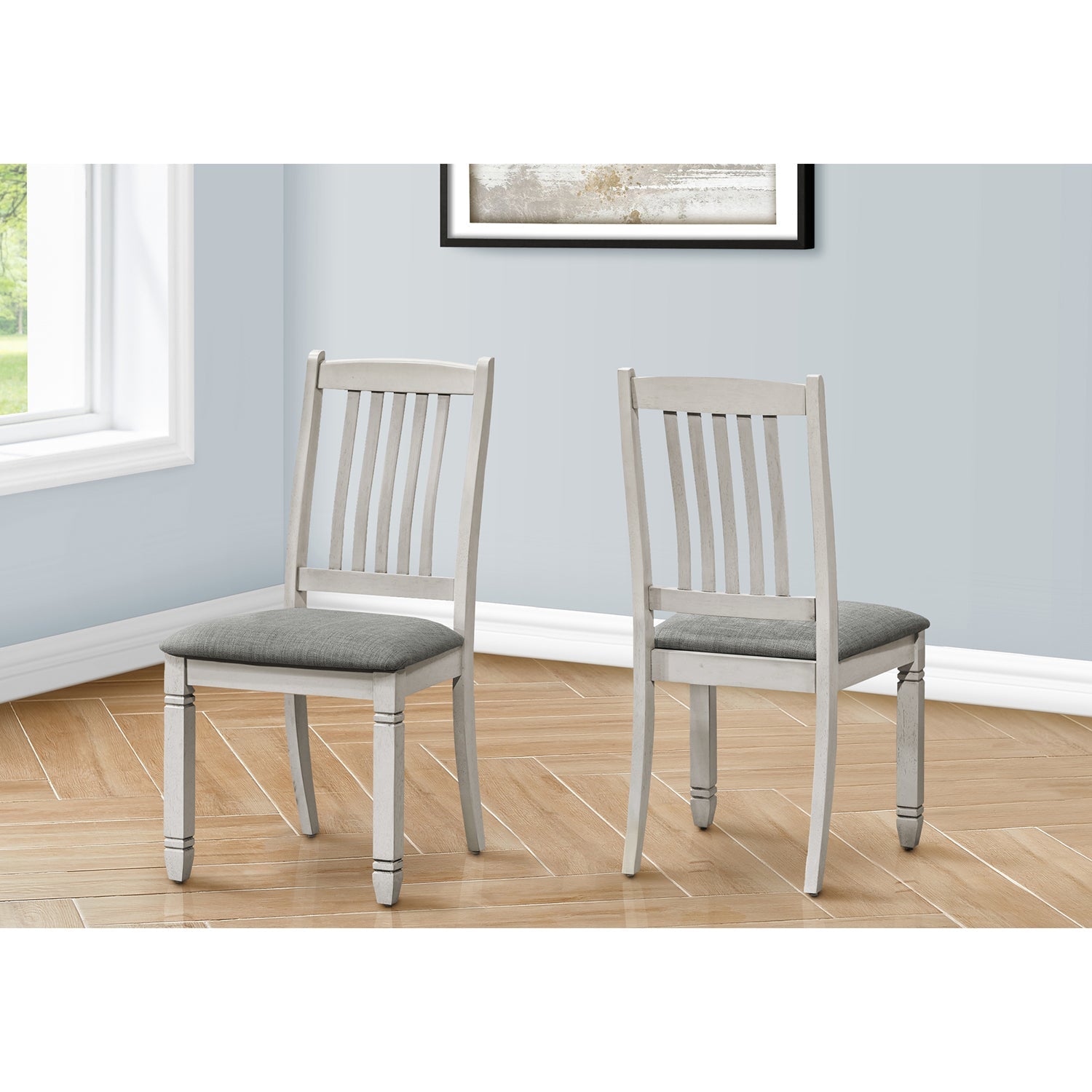 I 1256 - Chaise, Hauteur De 38", Ensemble De 2, Coté, Rembourré, Cuisine, Salle À Manger, Gris Antique, Tissu Gris, Transitionnel - Simple Boutique