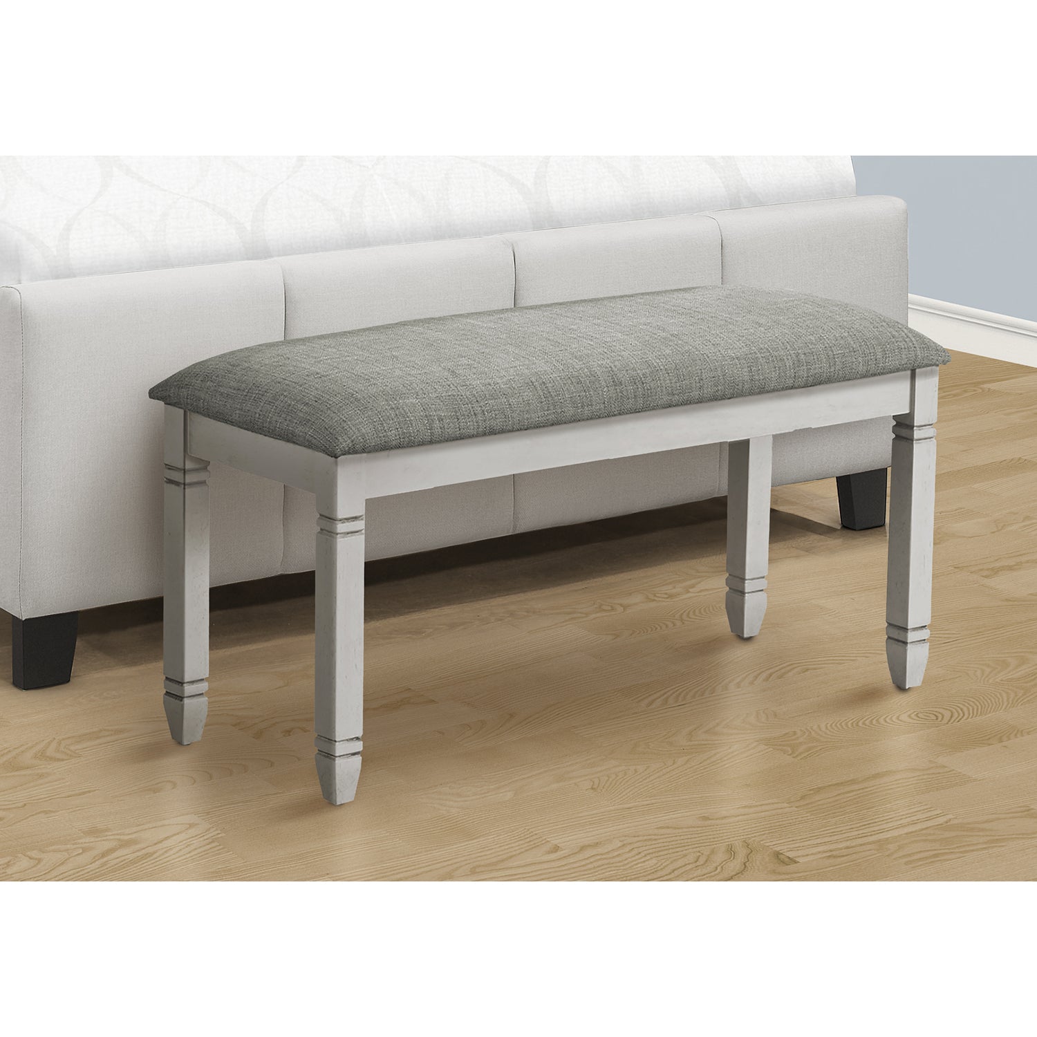 I 1257 - Banc, 41" Rectangulaire, Cuisine, Salle À Manger, Entrée, Chambre À Coucher, Rembourré, Bois, Bois Massif Gris, Tissu Gris, Transitionnel - Simple Boutique