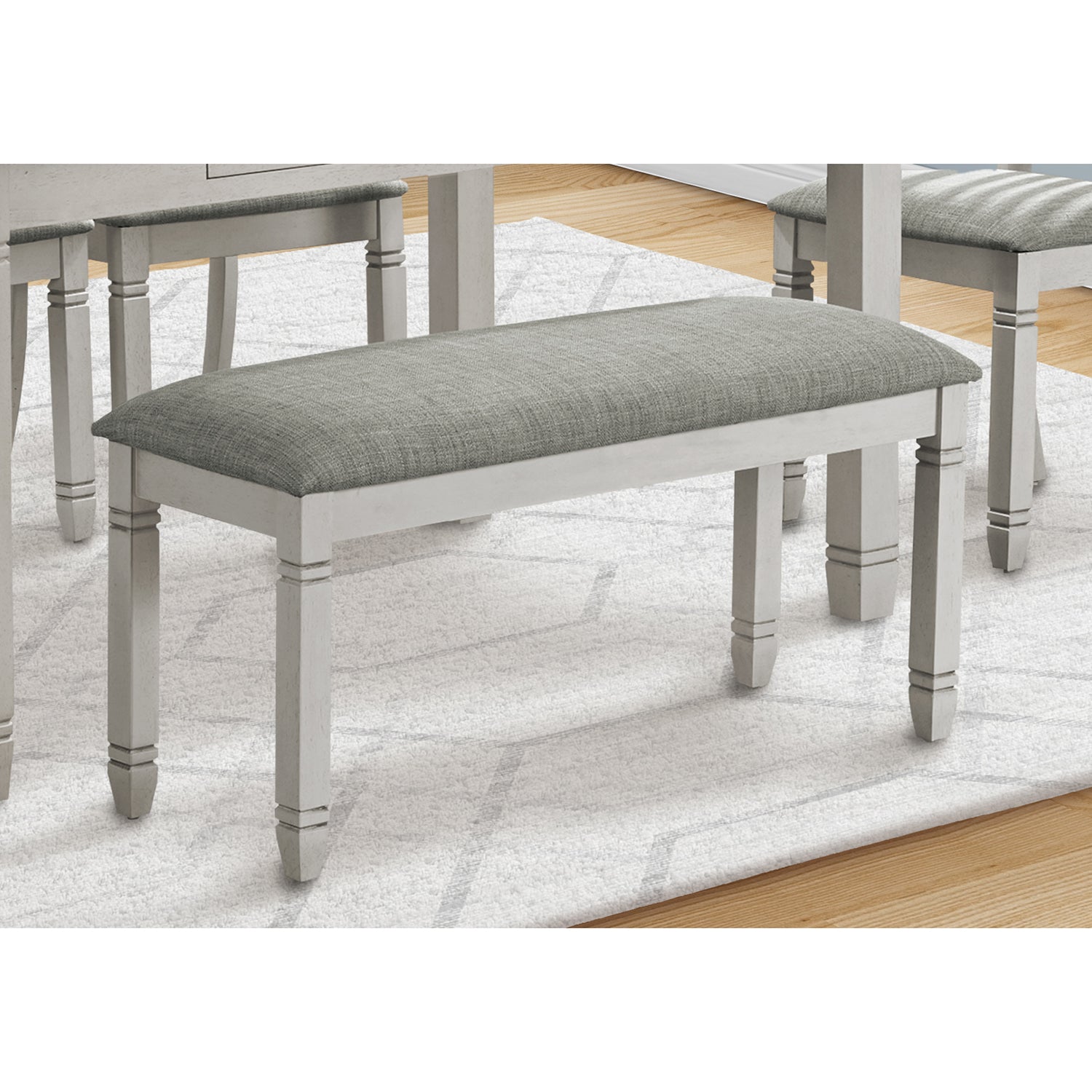 I 1257 - Banc, 41" Rectangulaire, Cuisine, Salle À Manger, Entrée, Chambre À Coucher, Rembourré, Bois, Bois Massif Gris, Tissu Gris, Transitionnel - Simple Boutique