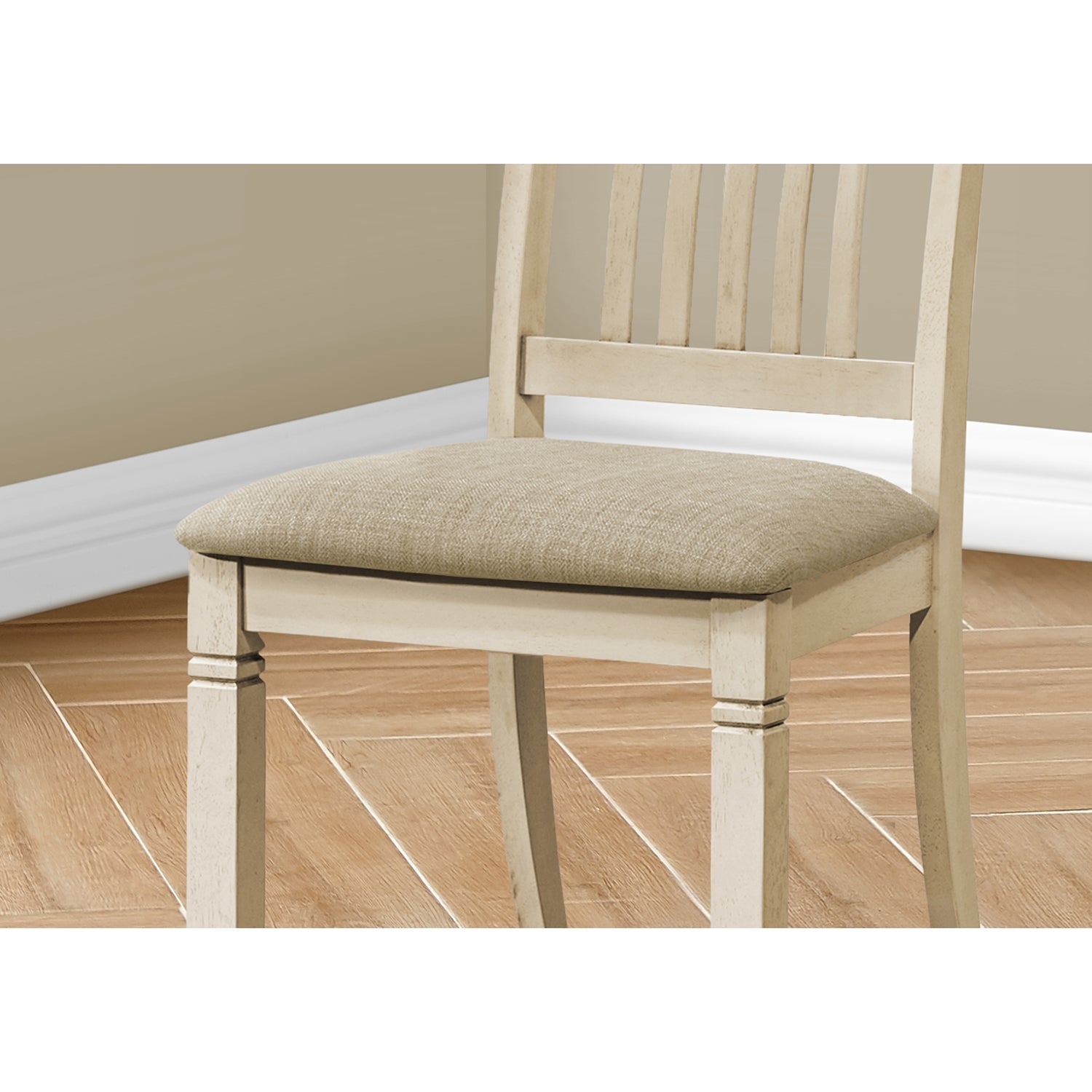 I 1265 - Chaise, Hauteur De 38", Ensemble De 2, Coté, Rembourré, Cuisine, Salle À Manger, Blanc Antique, Aspect Linge Beige, Transitionnel - Simple Boutique