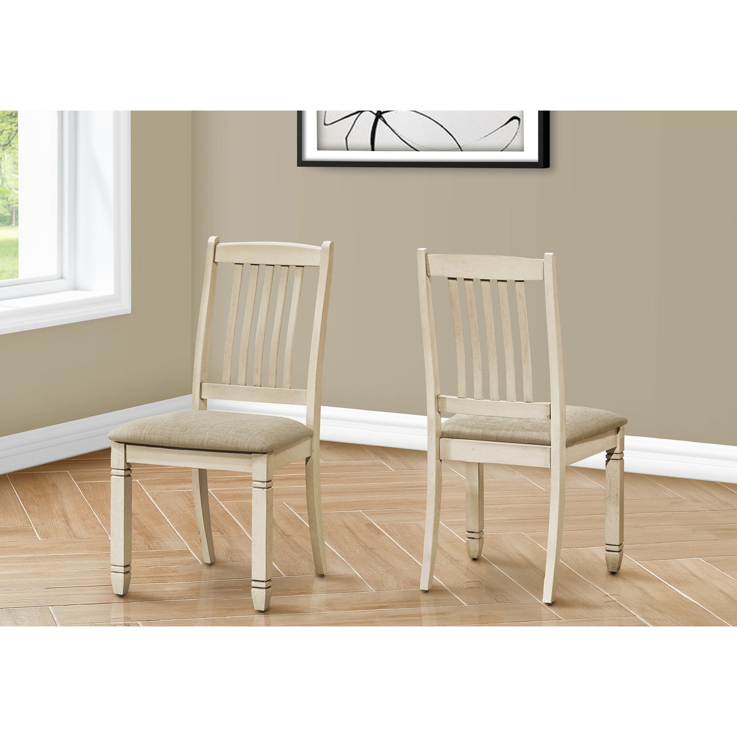 I 1265 - Chaise, Hauteur De 38", Ensemble De 2, Coté, Rembourré, Cuisine, Salle À Manger, Blanc Antique, Aspect Linge Beige, Transitionnel - Simple Boutique