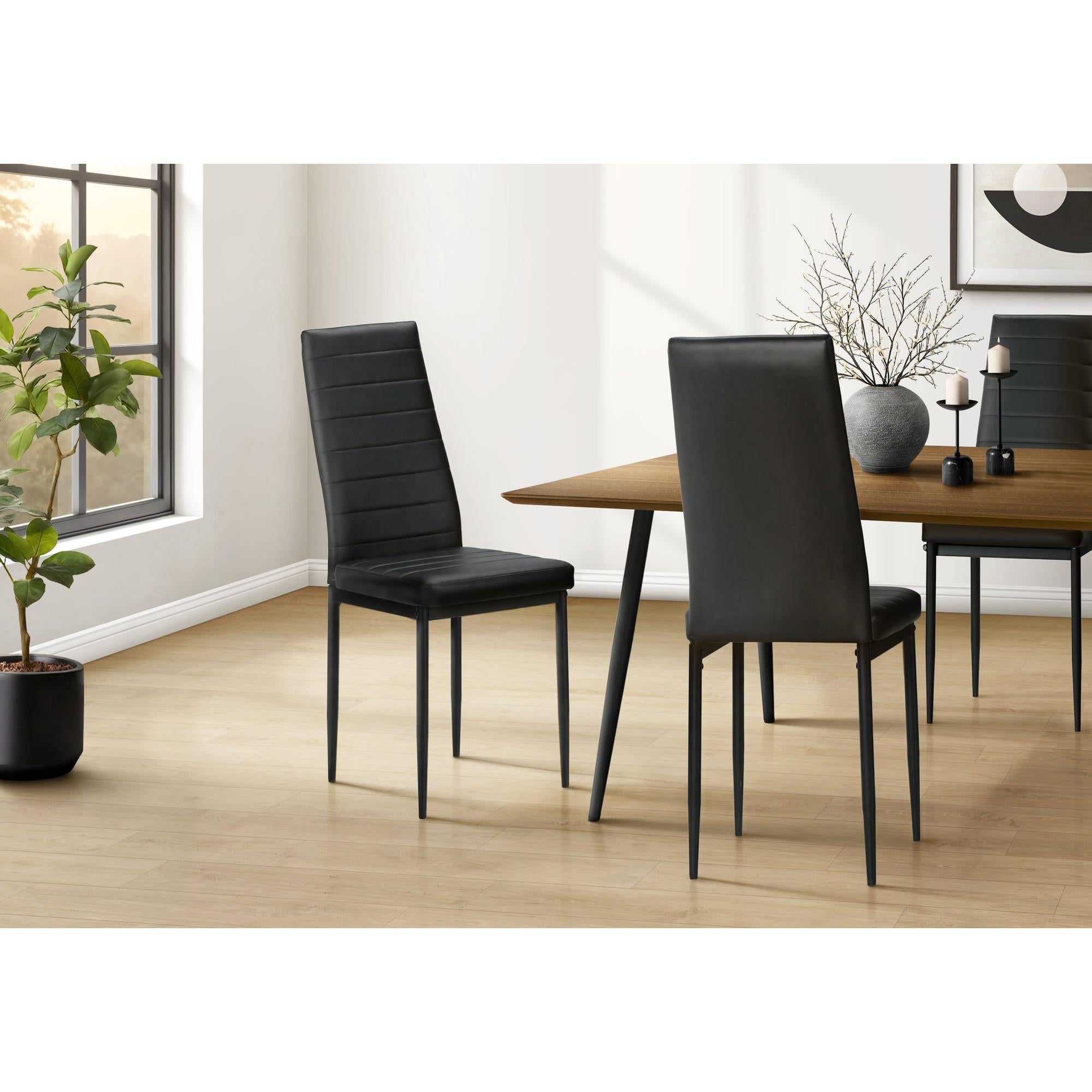 I 1270 - Chaise, 39 Pouces De Hauteur, Ensemble De 2, Coté, Rembourré, Salle À Manger, Cuisine, Aspect Cuir Noir, Métal Noir, Contemporain - Simple Boutique