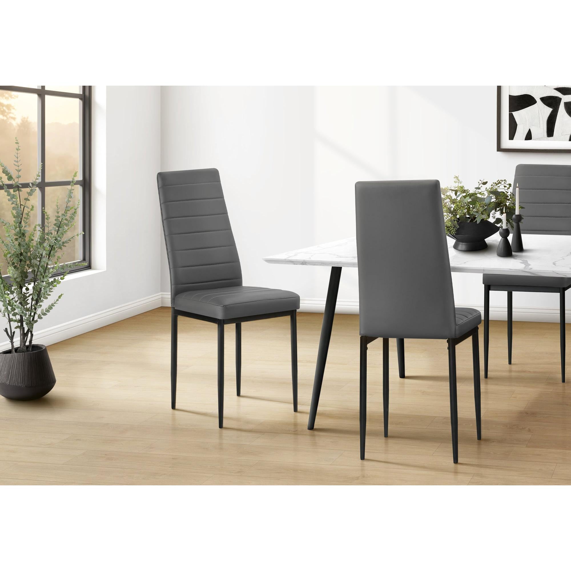I 1272 - Chaise, 39 Pouces De Hauteur, Ensemble De 2, Coté, Rembourré, Salle À Manger, Cuisine, Aspect Cuir Gris, Métal Noir, Contemporain - Simple Boutique