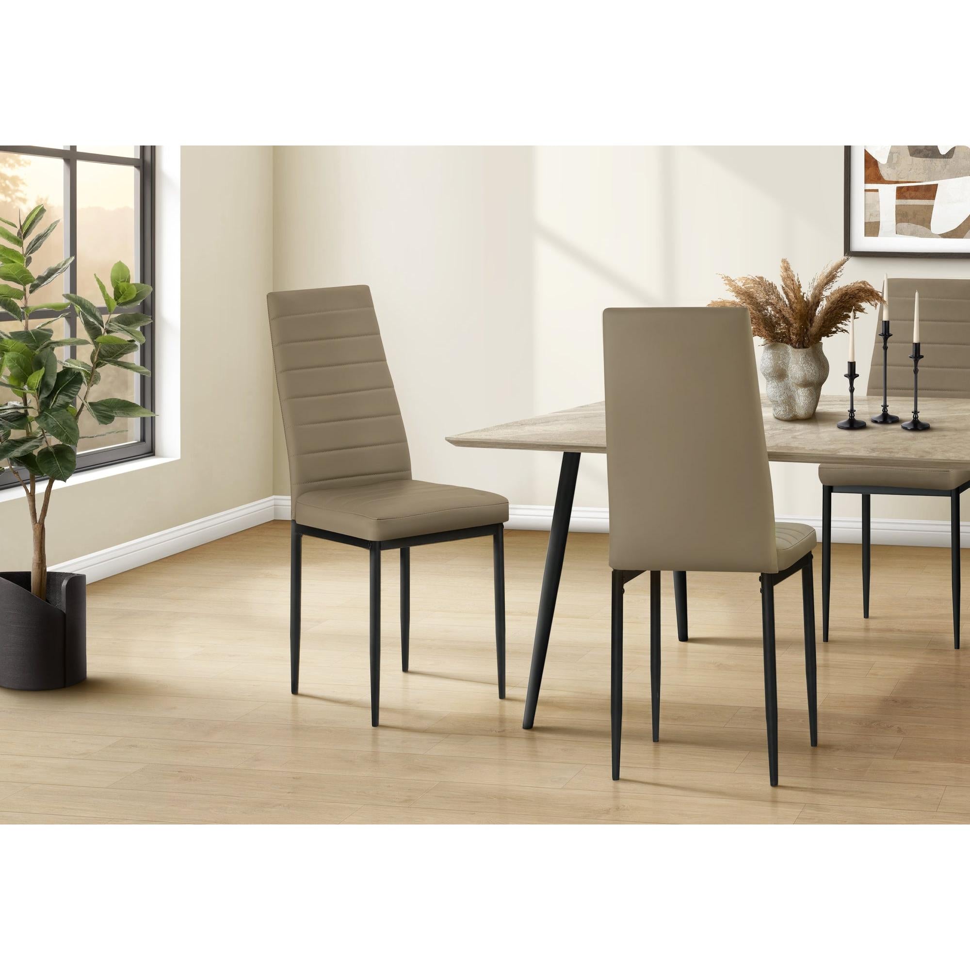 I 1273 - Chaise, 39 Pouces De Hauteur, Ensemble De 2, Coté, Rembourré, Salle À Manger, Cuisine, Simili Cuir Taupe Foncé, Métal Noir, Contemporain - Simple Boutique