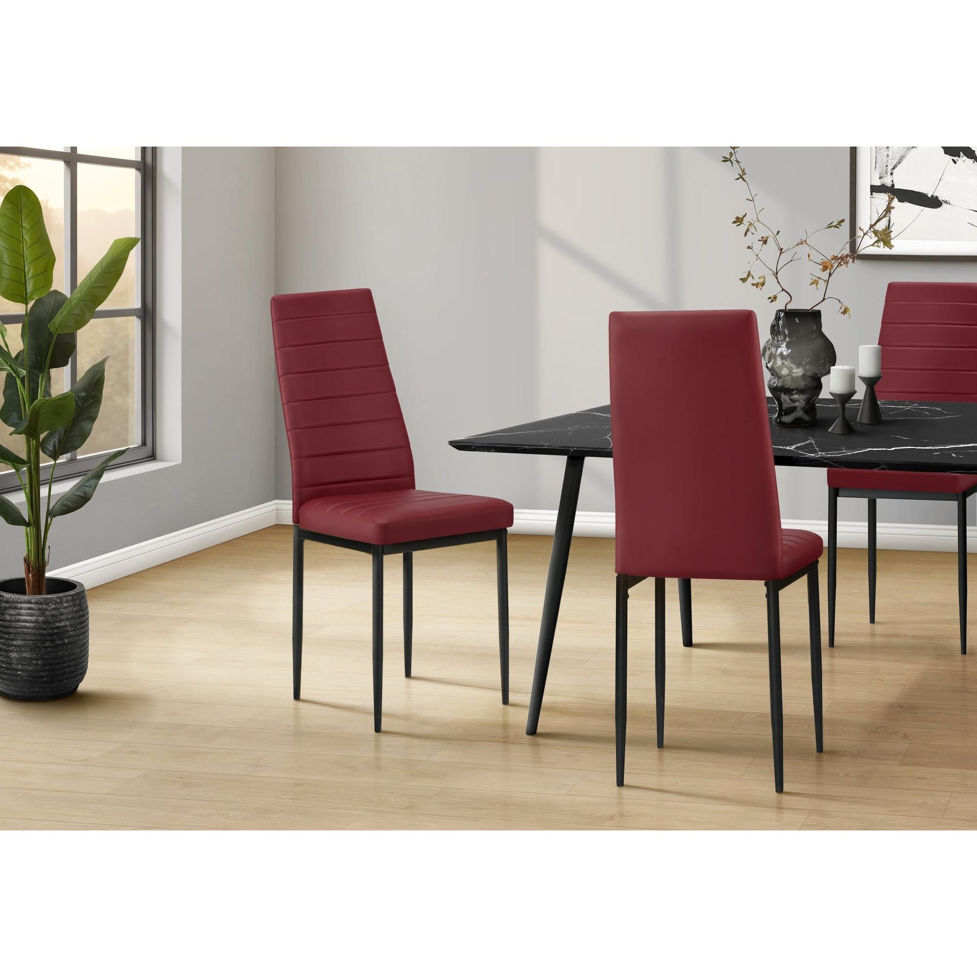 I 1274 - Chaise, 39 Pouces De Hauteur, Ensemble De 2, Coté, Rembourré, Salle À Manger, Cuisine, Simili Cuir Rouge, Métal Noir, Contemporain - Simple Boutique