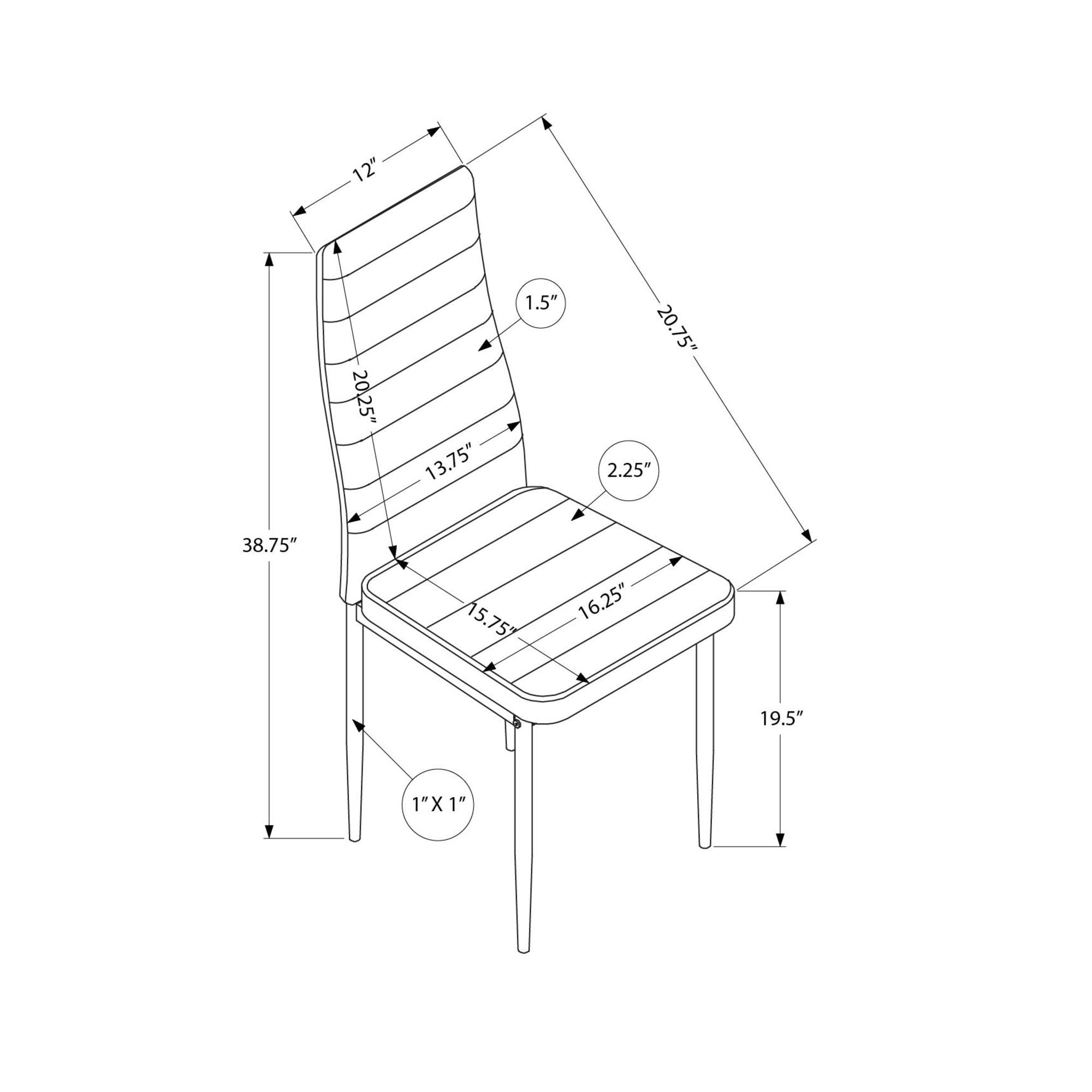 I 1275 - Chaise, 39 Pouces De Hauteur, Ensemble De 2, Coté, Rembourré, Salle À Manger, Cuisine, Aspect Cuir Cognac, Métal Noir, Contemporain - Simple Boutique