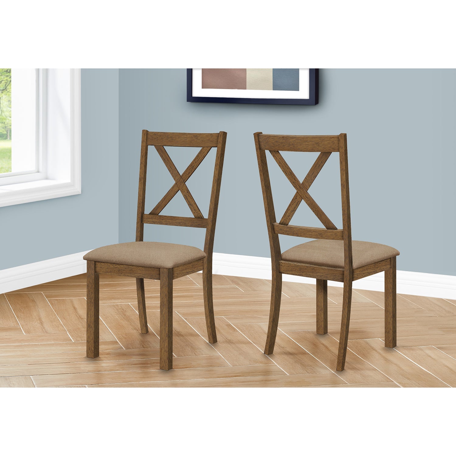 I 1311 - Chaise, Lot De 2, Côté, Rembourré, Cuisine, Salle À Manger, Tissu Marron, Cadre En Bois De Noyer, Transitionnel - Simple Boutique